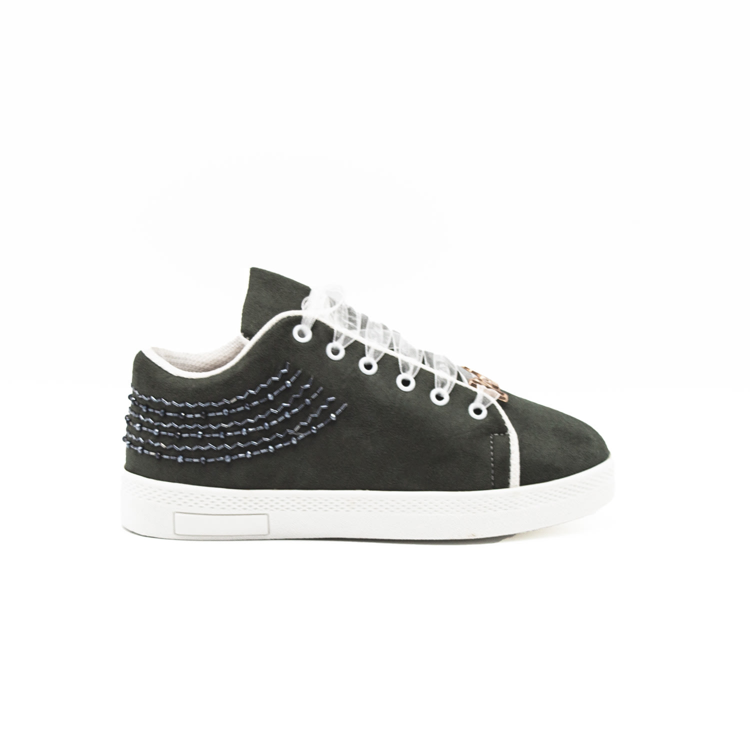 Rettrose Women's Grey The Peyton Luxury Slate Suede Handmade Embellished Tennis Shoe In Grey
