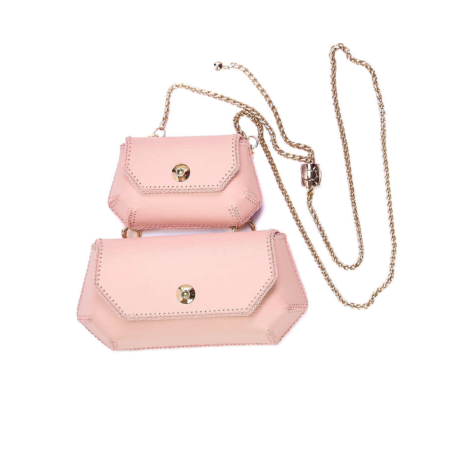 Women's Twins Bag Set | Six-In-One Convertible Leather Bags | Baby Pink Epi Leather & Gold Hardware | Malusha
