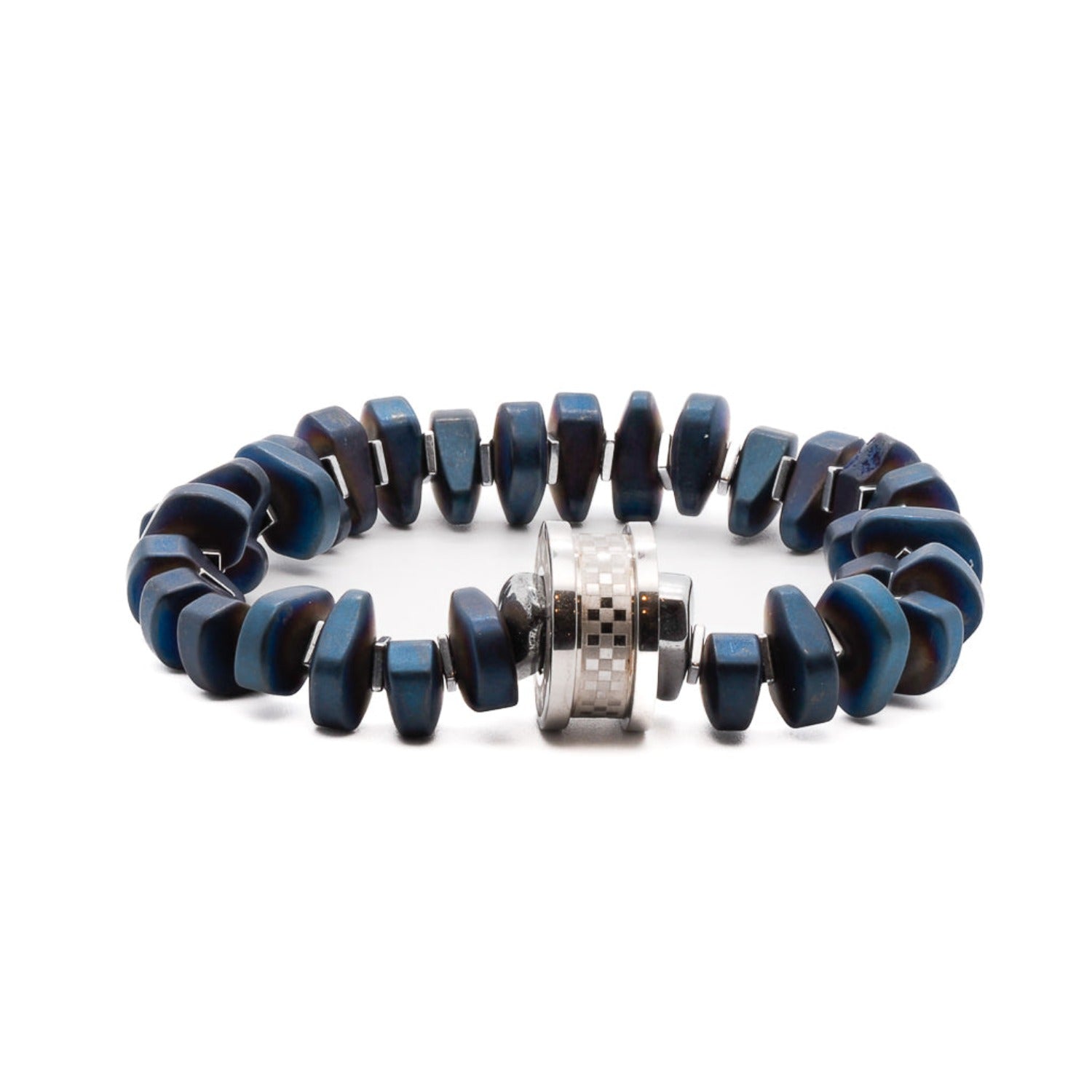 Men’s Blue / Silver Blue Hematite Stone Silver Amour Beaded Bracelet - Blue Ebru Jewelry