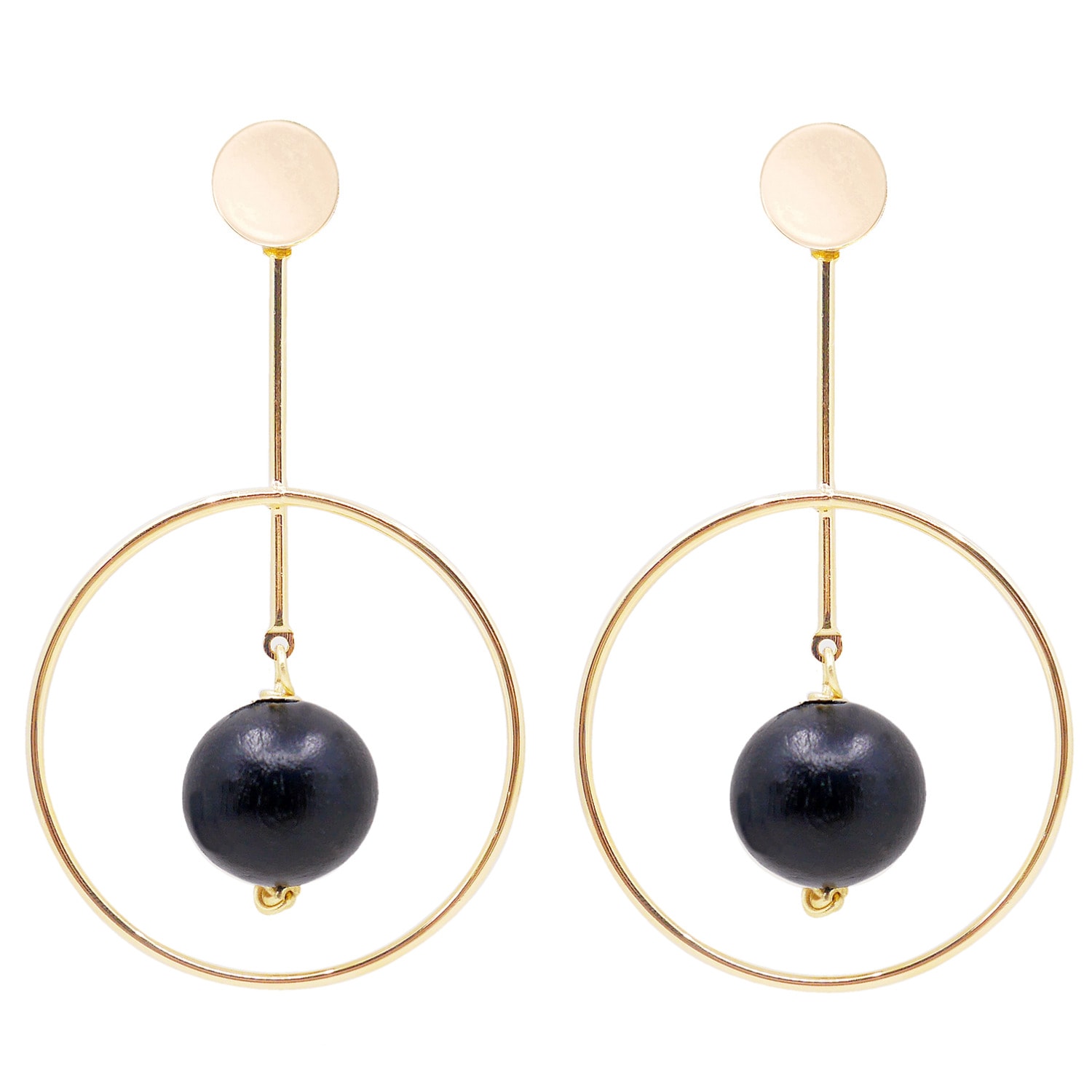 Women’s Black / Gold The Georgina Black Wooden Bead & Gold Hoop Earrings Soli & Sun