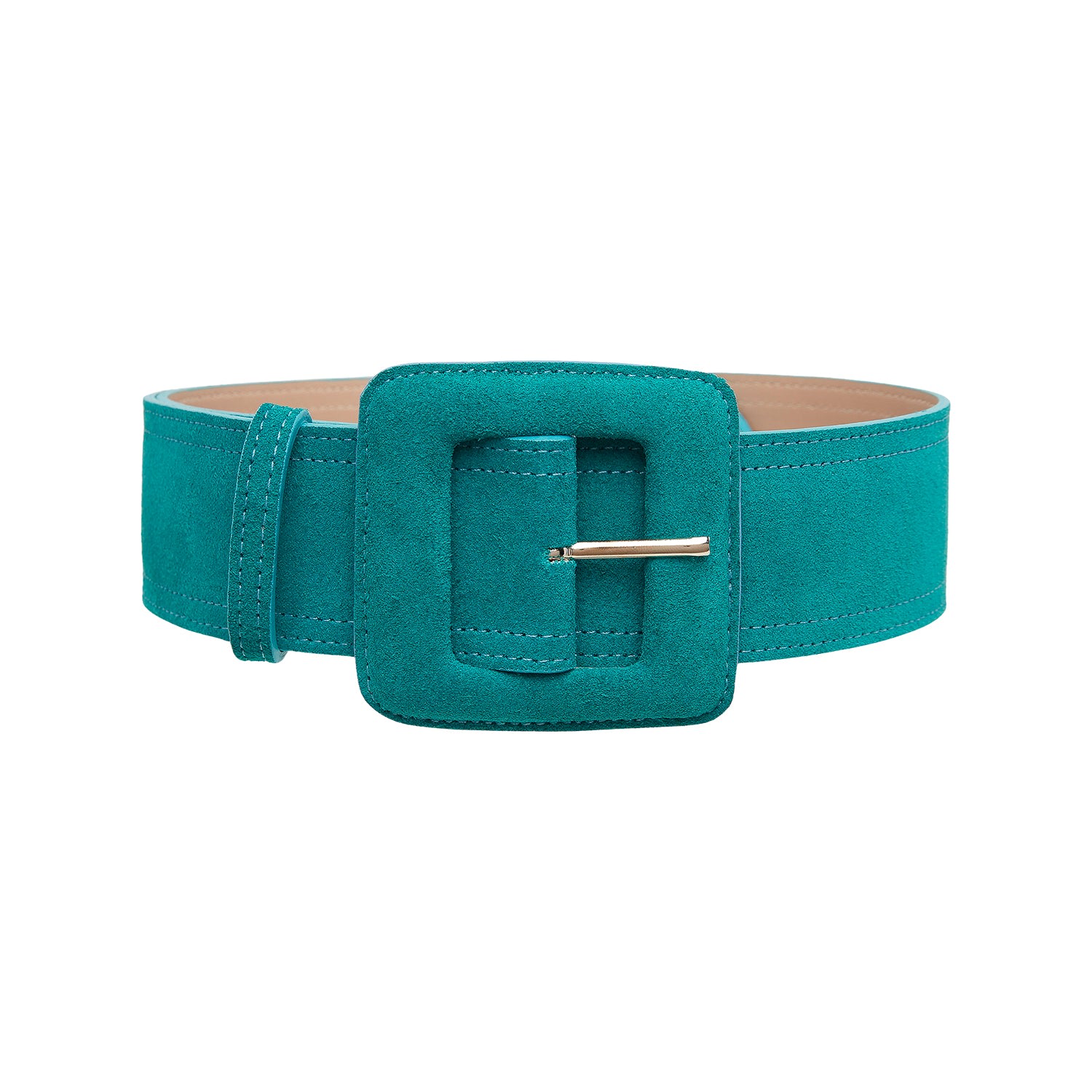 Beltbe Women's Blue Suede Square Buckle Belt - Teal