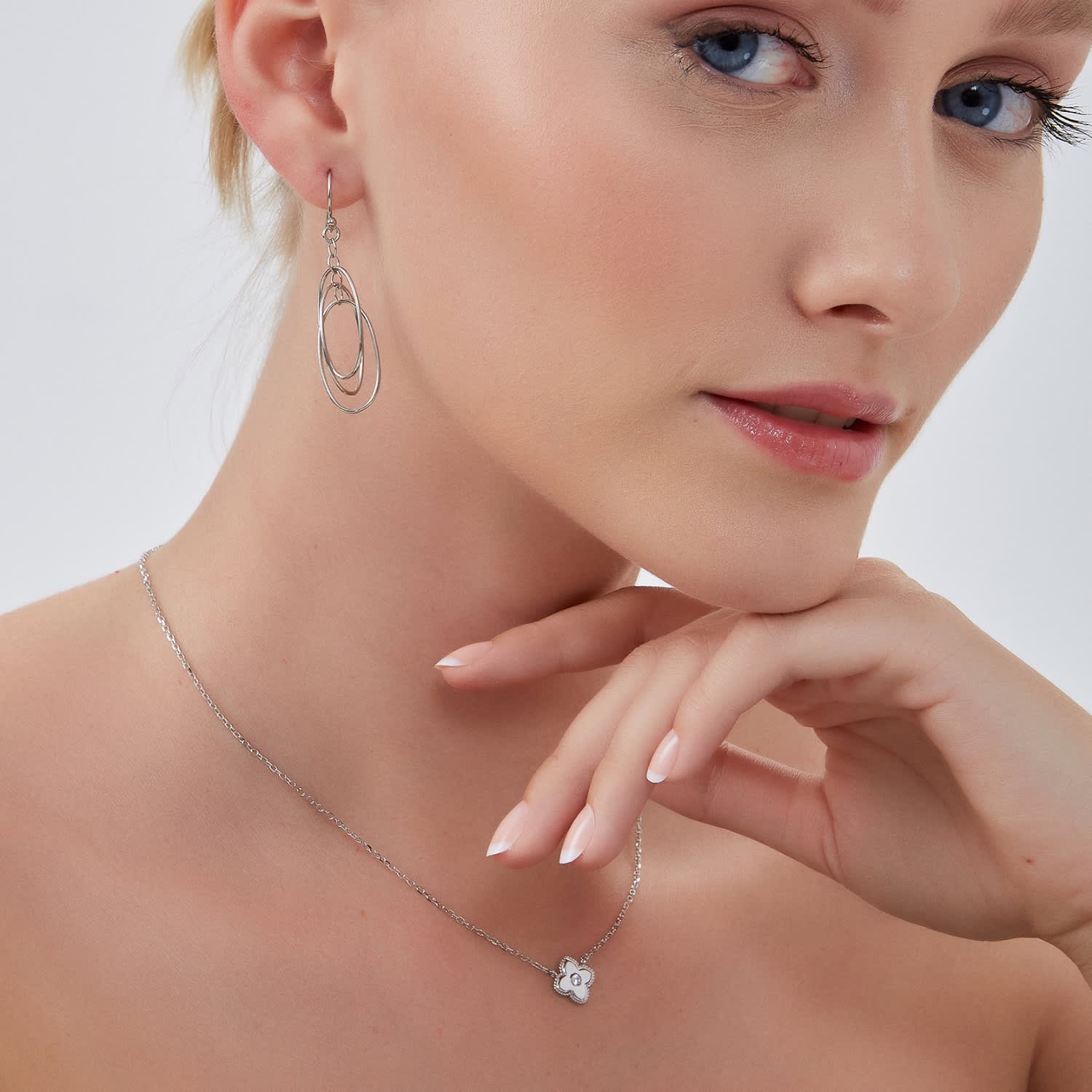 White Enamel Four Leaf Clover Necklace With Gemstone In
