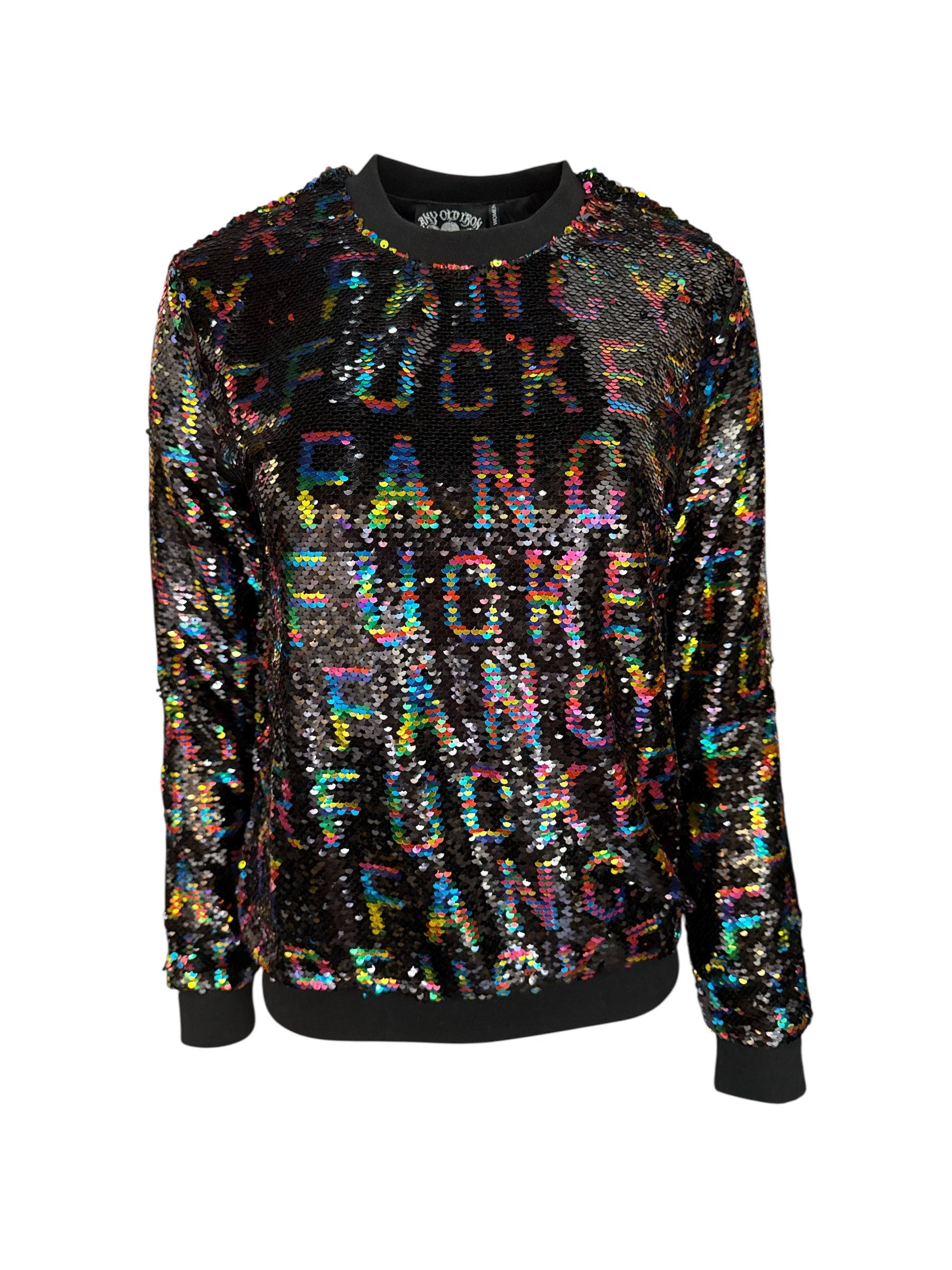 Any Old Iron Women's Black / Pink Reversible Sequin Rainbow Fancy Fucker Sweatshirt In Black