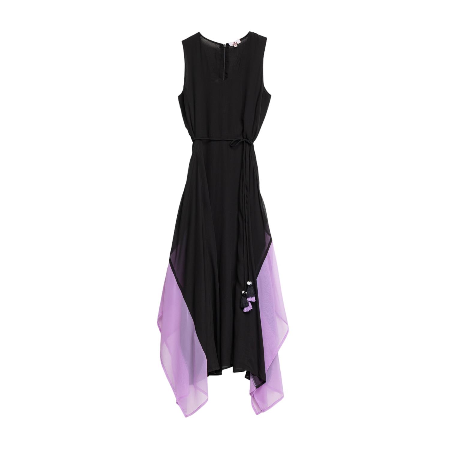 Women’s Long Dress With Ruffles And Contrast Black Medium Niza