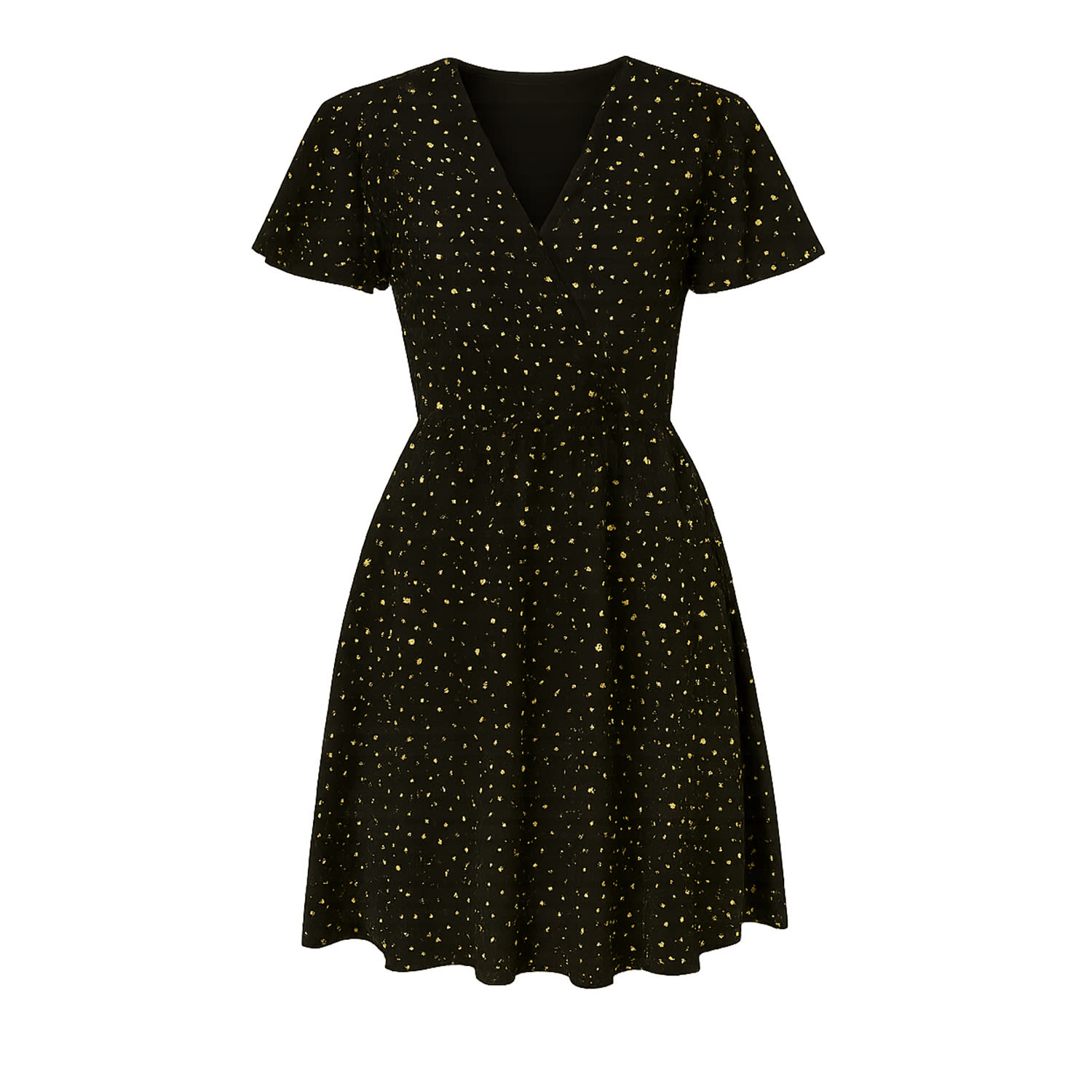 Yumi Women's  Black Skater Dress With Mini Star Foil Print In Black