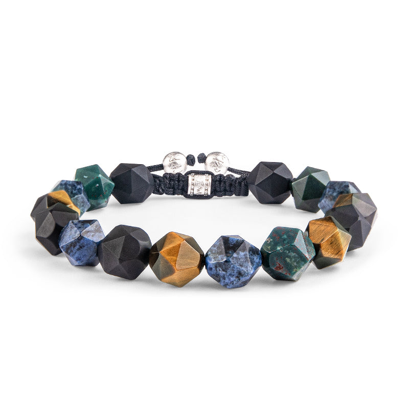 Men’s Black Onyx, Tiger Eye, Dumortierite & Bloodstone Beaded Bracelet Awnl