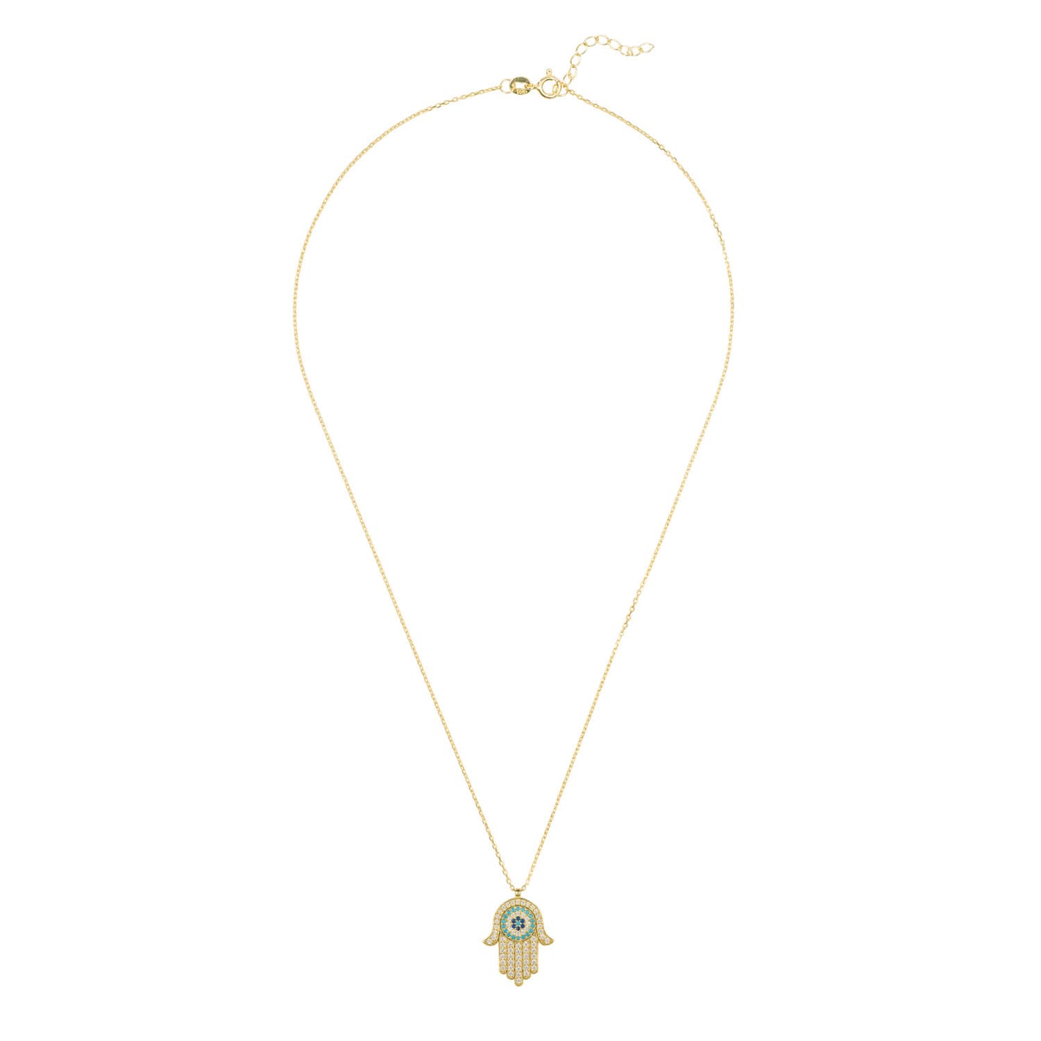 Hamsa Hand With Evil Eye Pendant Necklace Gold by LATELITA