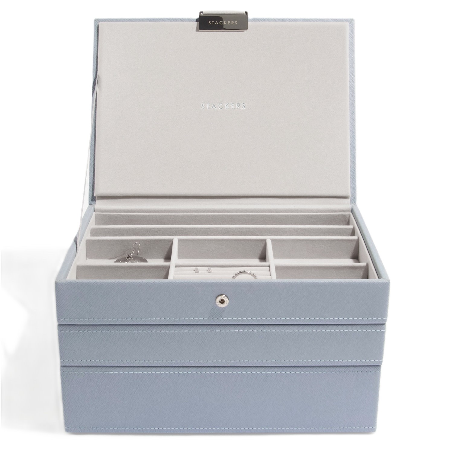 Stackers Women's  Classic Dusky Blue Jewellery Box Set Of Three In Blue