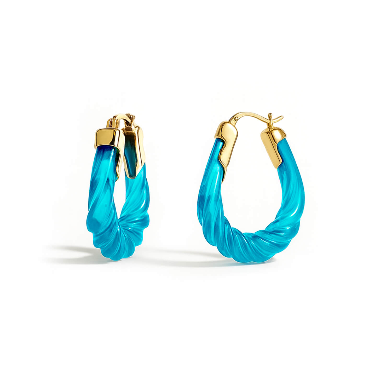 Gold & Honey Women's Blue / Gold Aquamarine Rope Twist Oval Lucite Birthstone Hoop Earrings