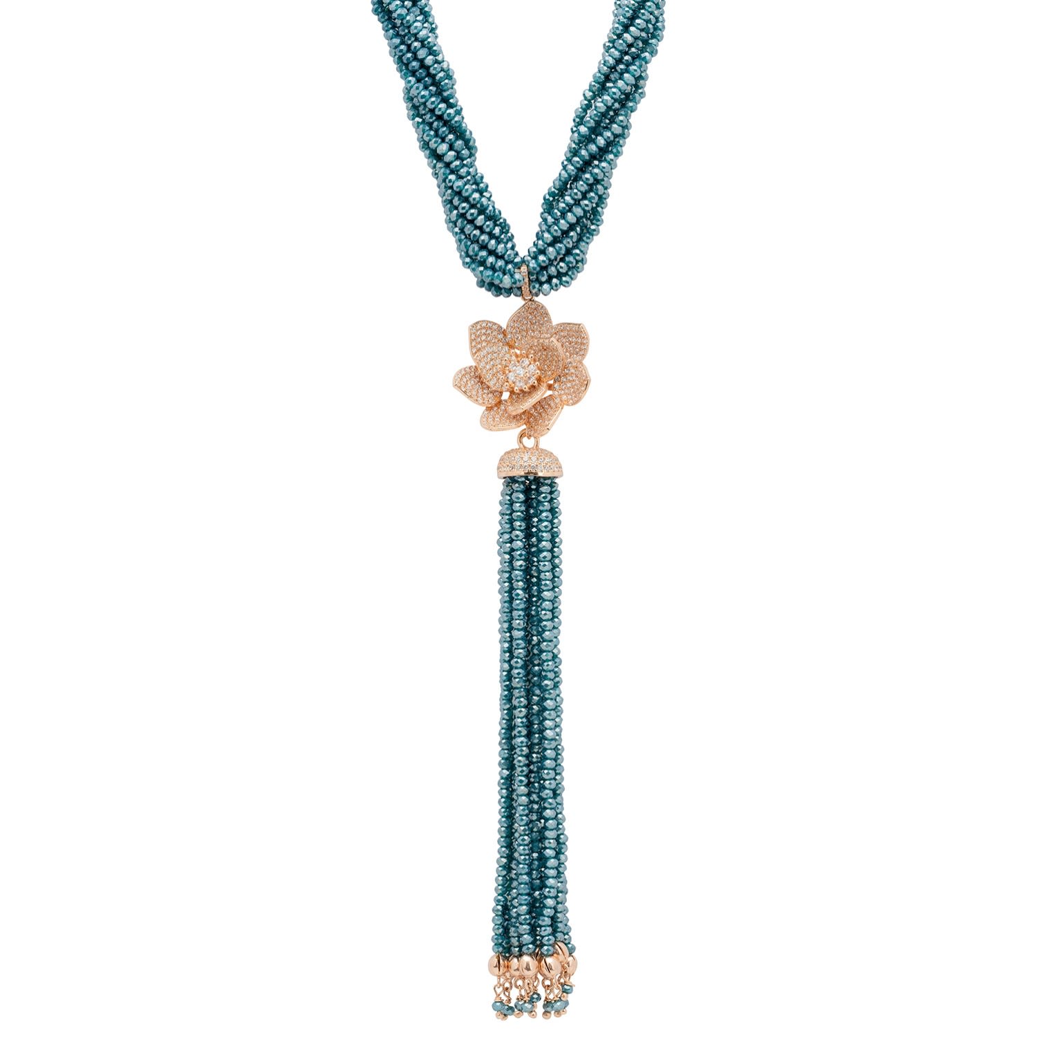 Women’s Rose Gold / Blue / White Lotus Flower Tassel Statement Necklace Turquoise Blue Rosegold Latelita