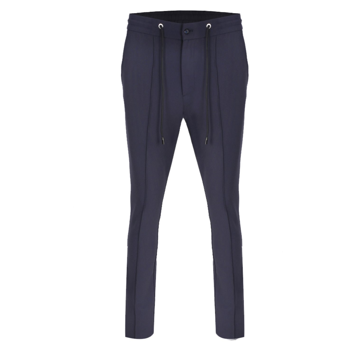 Men’s Plain Smart Drawstring Trousers - Navy Blue 32" David Wej