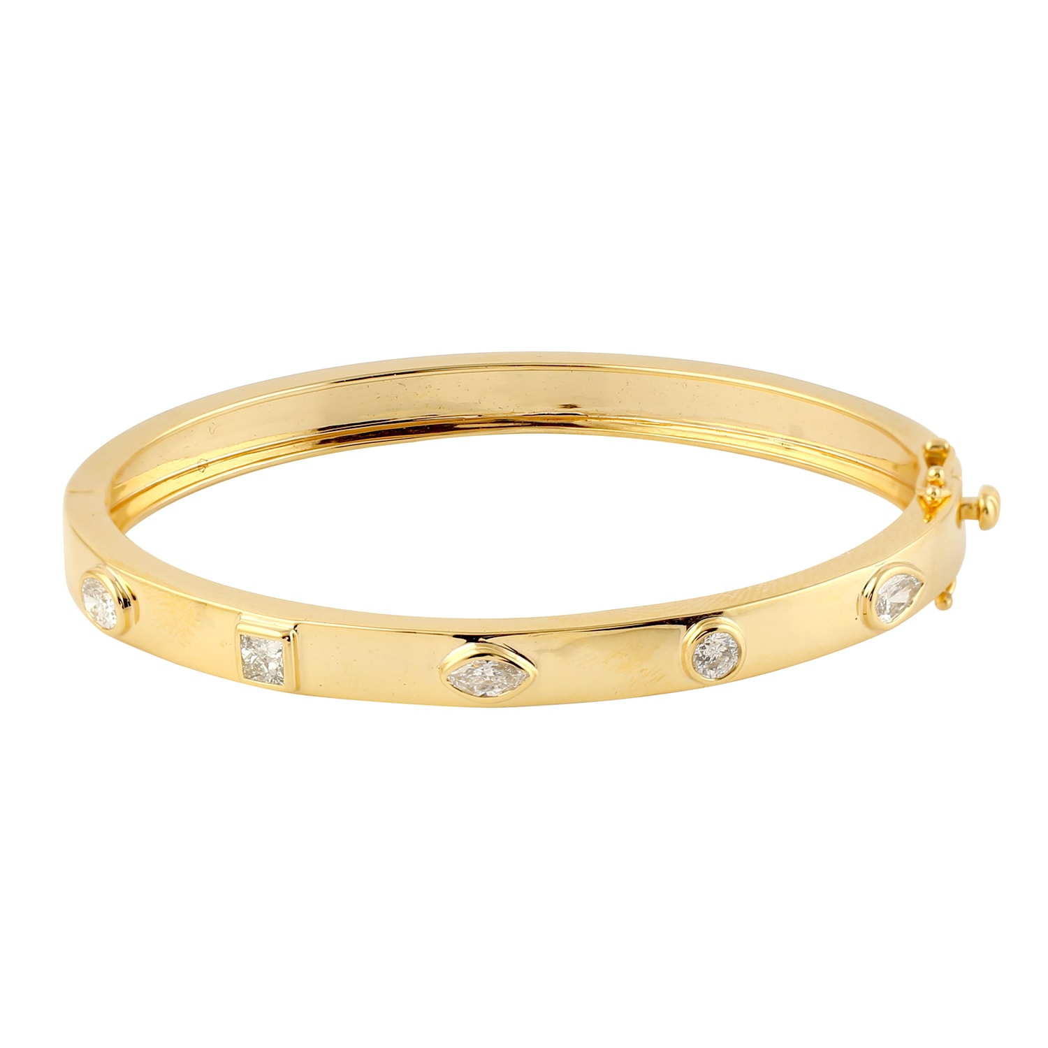 Women’s Gold / White Bezel Set Natural Multi Shape Diamond In 18K Gold Segment Bracelet Bangle Artisan