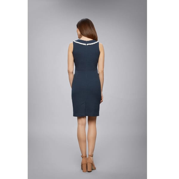 Rumour London Emilia Navy Cotton Tweed Dress With Fringed Neckline In Tweed