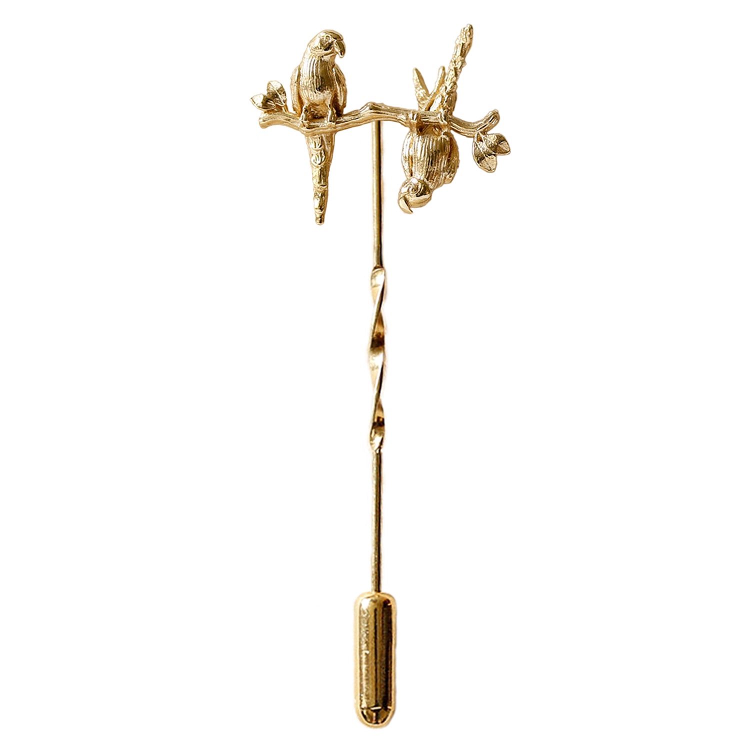 Lee Renee Men's Parakeet Tie Pin – Two Friends On A Branch – Gold