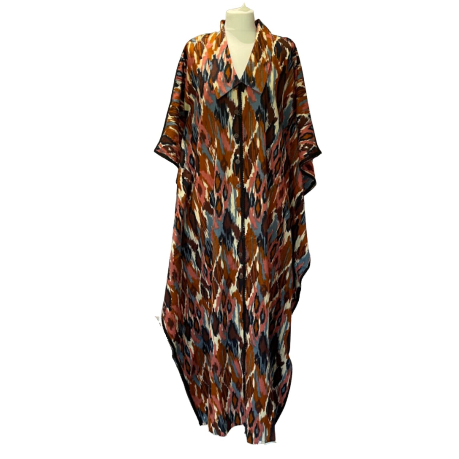 Women’s Black / Blue / Brown Ikat Shirt Dresstan Oversize Collar L/Xl Yunikulondon