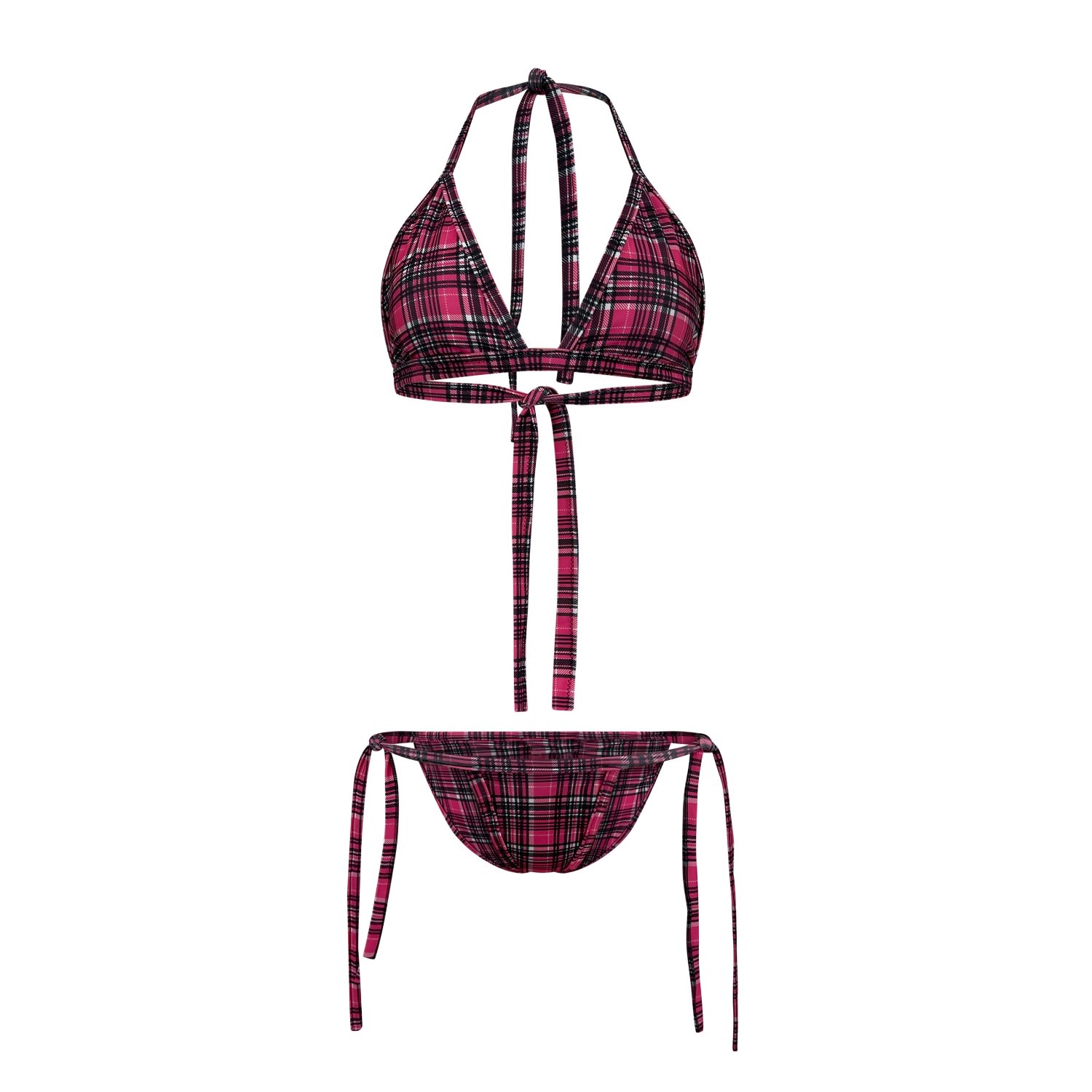 Women’s Red Kelly Reversible Plaid Triangle Bikini Small Maui X Lolita