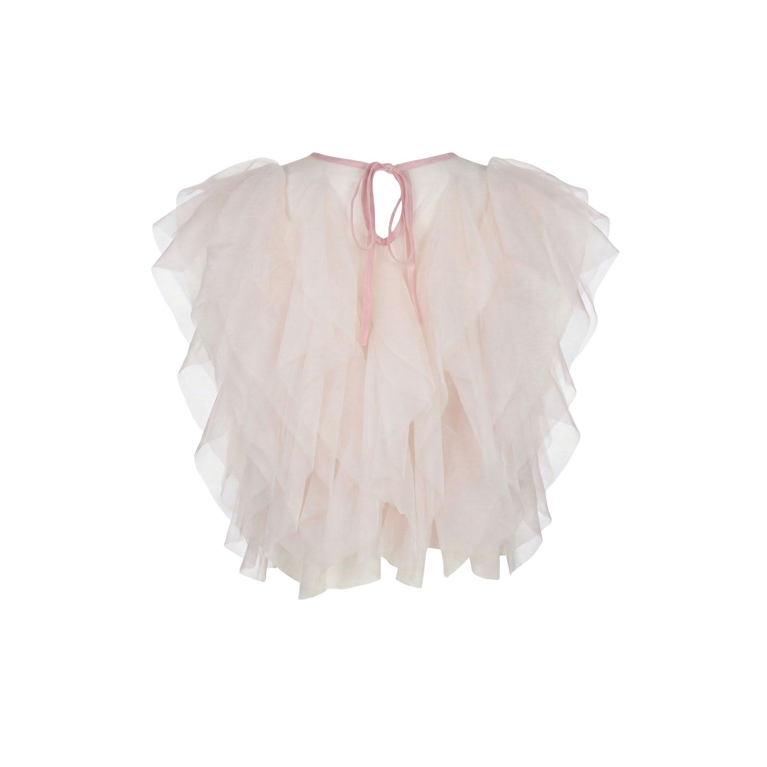 Sheer Tulle Blouse With Cascading Ruffles | Modenaire | Wolf & Badger