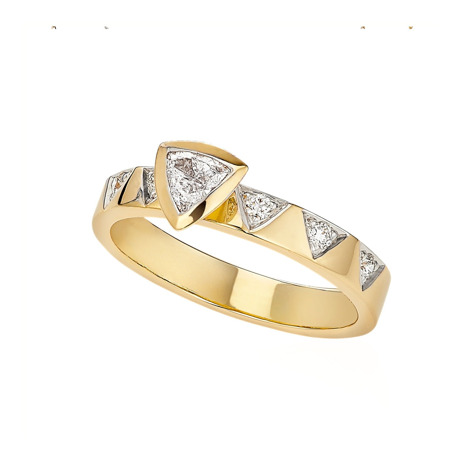 Women’s Trillion Cut Diamond Ring Band Solid 18 K Yellow Gold Mirayama