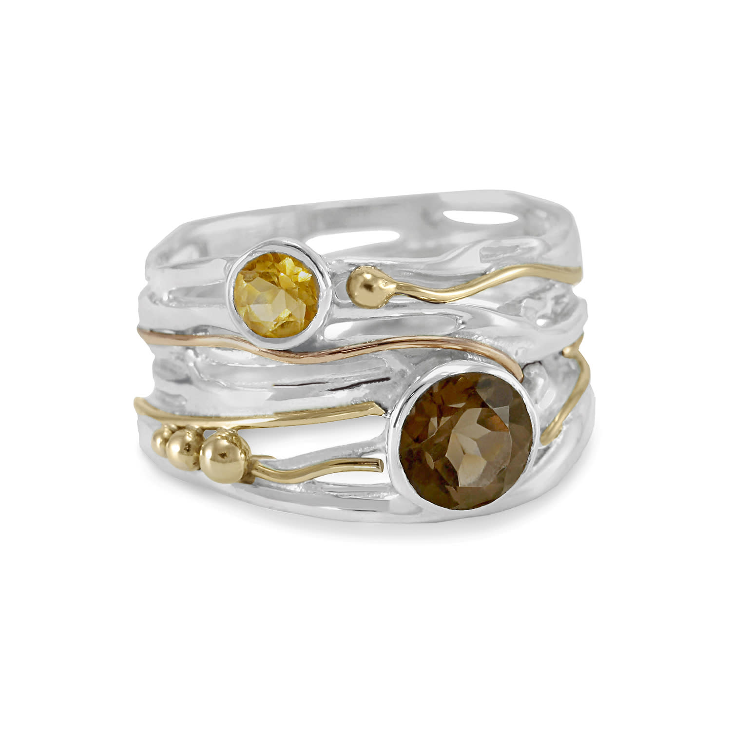 Isla Silver Women's Yellow / Orange / Brown Smoky Quartz & Citrine Statement Ring