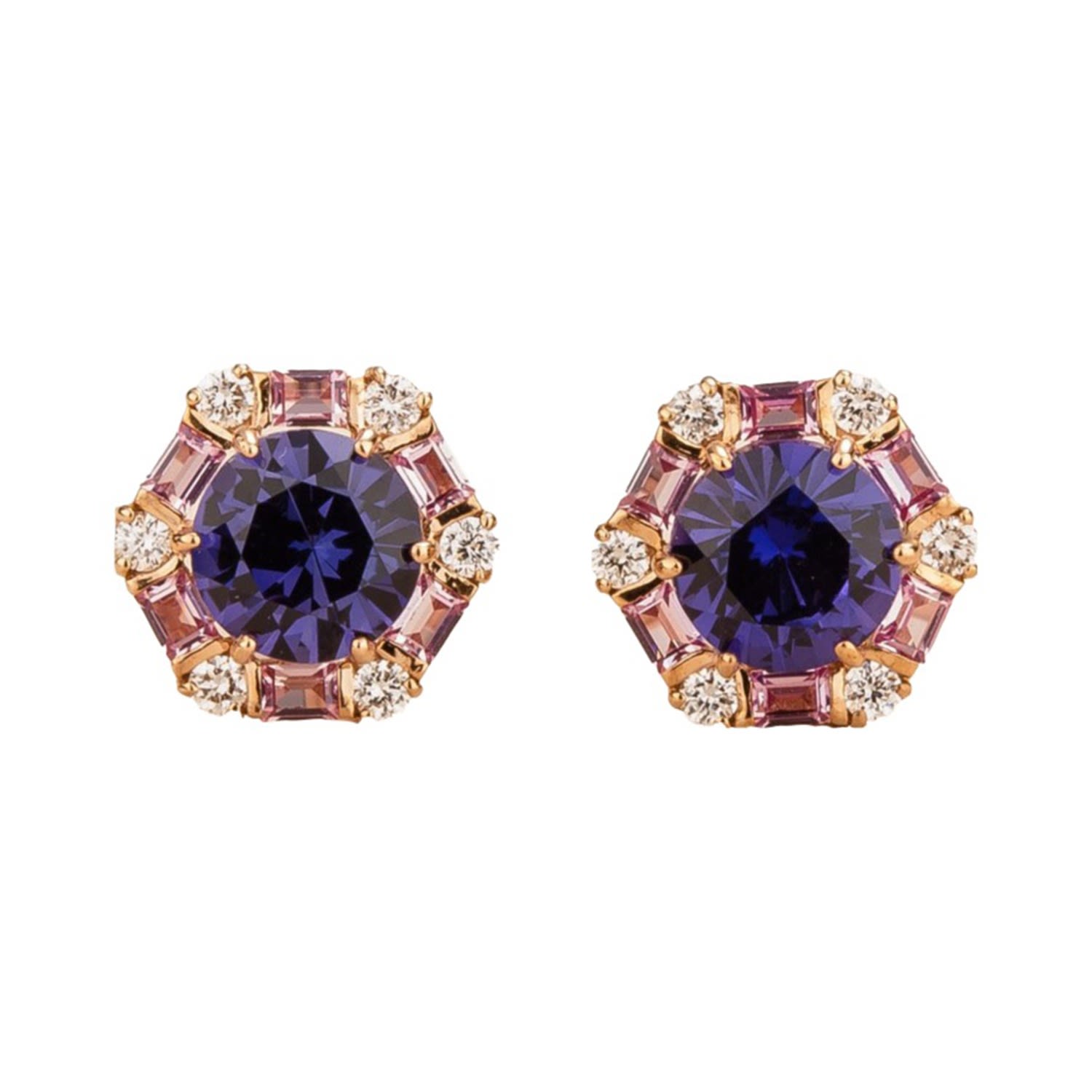 Women’s Pink / Purple / Rose Gold Melba Rose Gold Earrings Purple Sapphire, Pink Sapphire, Diamond Juvetti