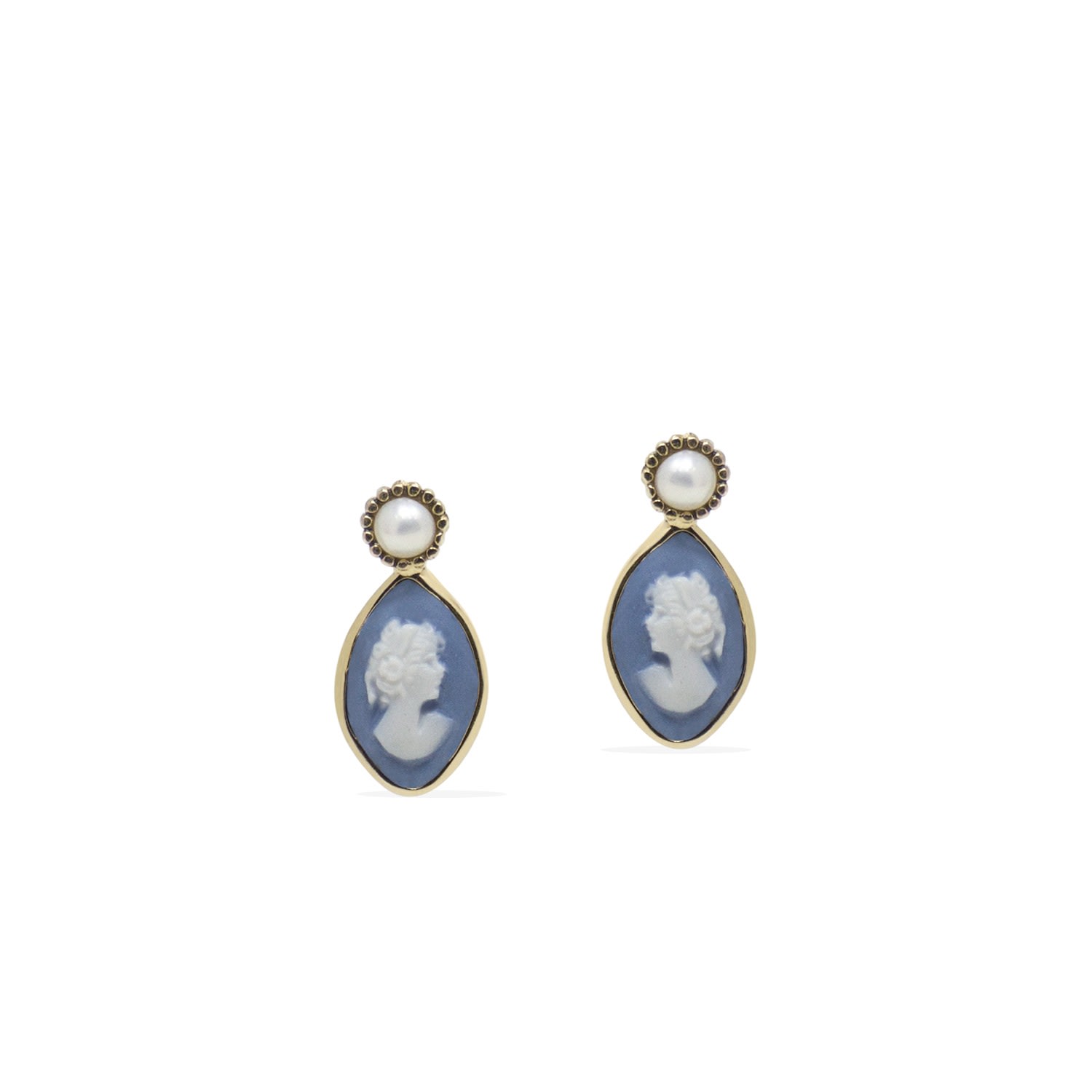 Women’s Gold / Blue Isabella Gold-Plated Sky Blue Cameo Stud Earrings Vintouch Italy