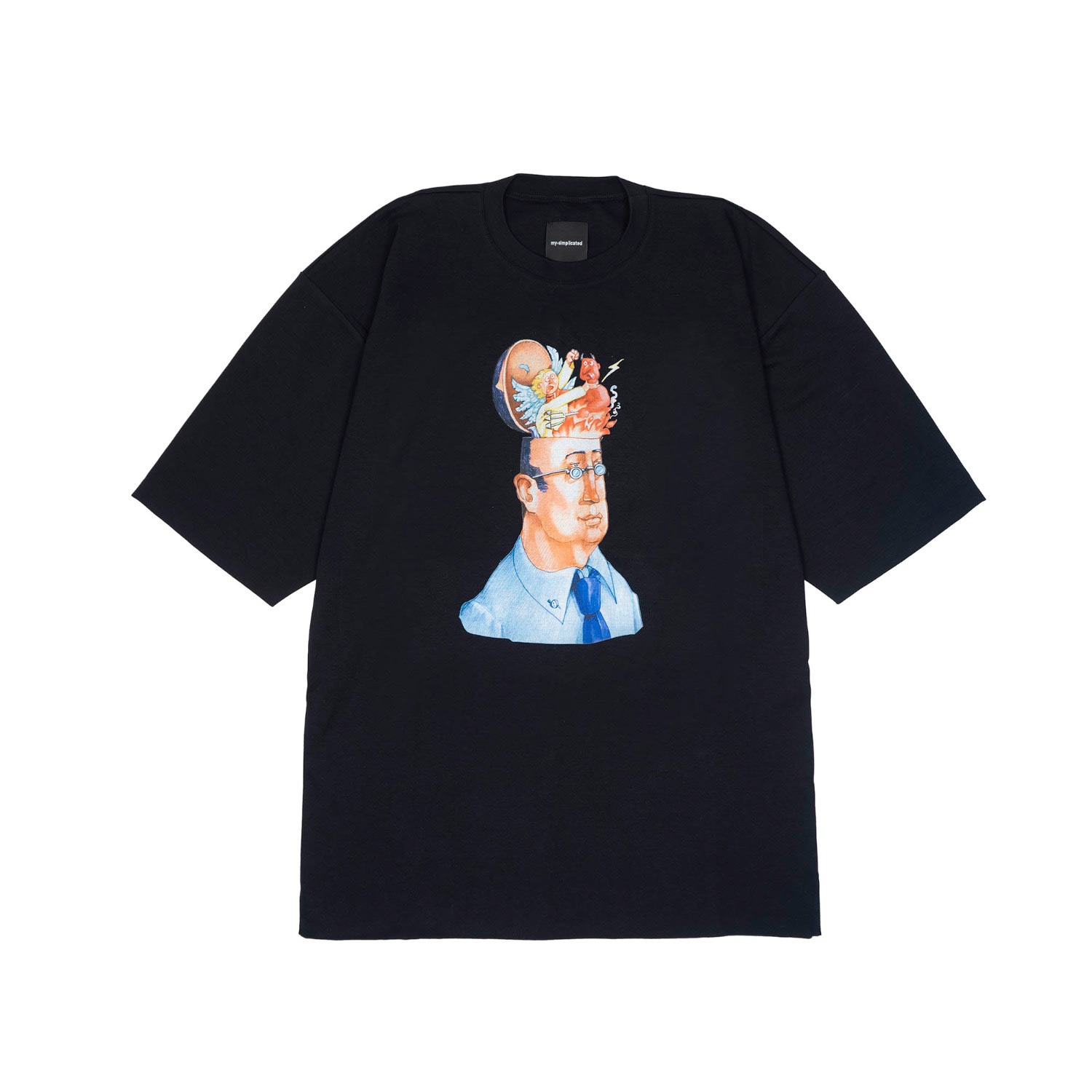 Women’s Black / Blue Oversized T-Shirt In Black With Angel & Devil Print W Small Mysimplicated