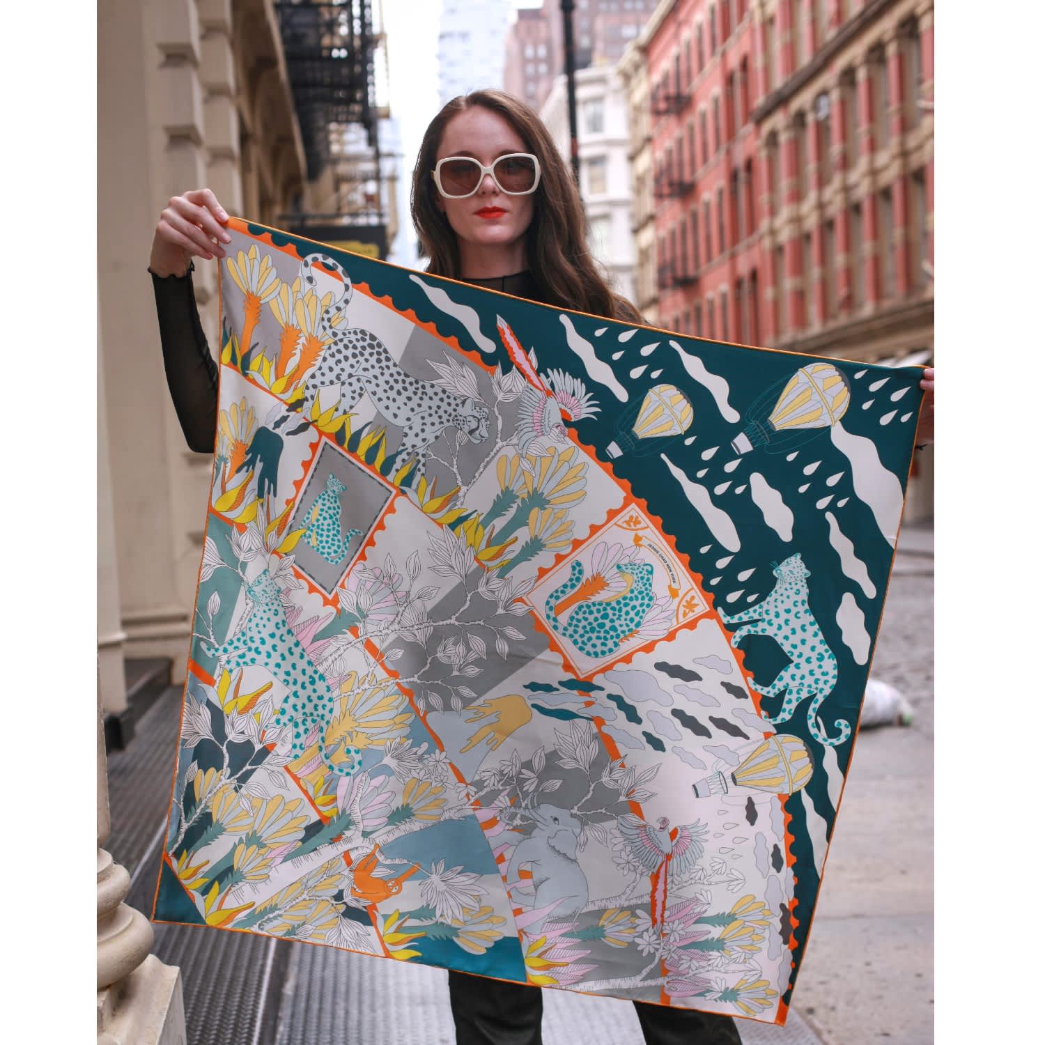 Double Sided Silk Scarf Of Floral Mountain