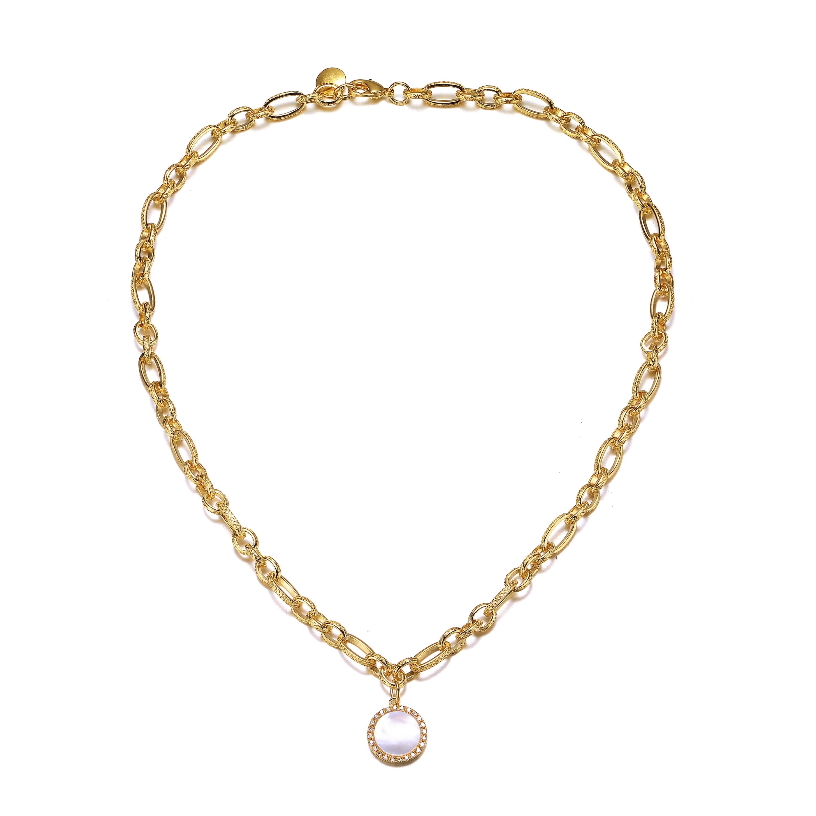 Genevive Jewelry Women's Yellow Gold Plated With Lab Created Mother Of Pearl Chain Link Necklace In Gold