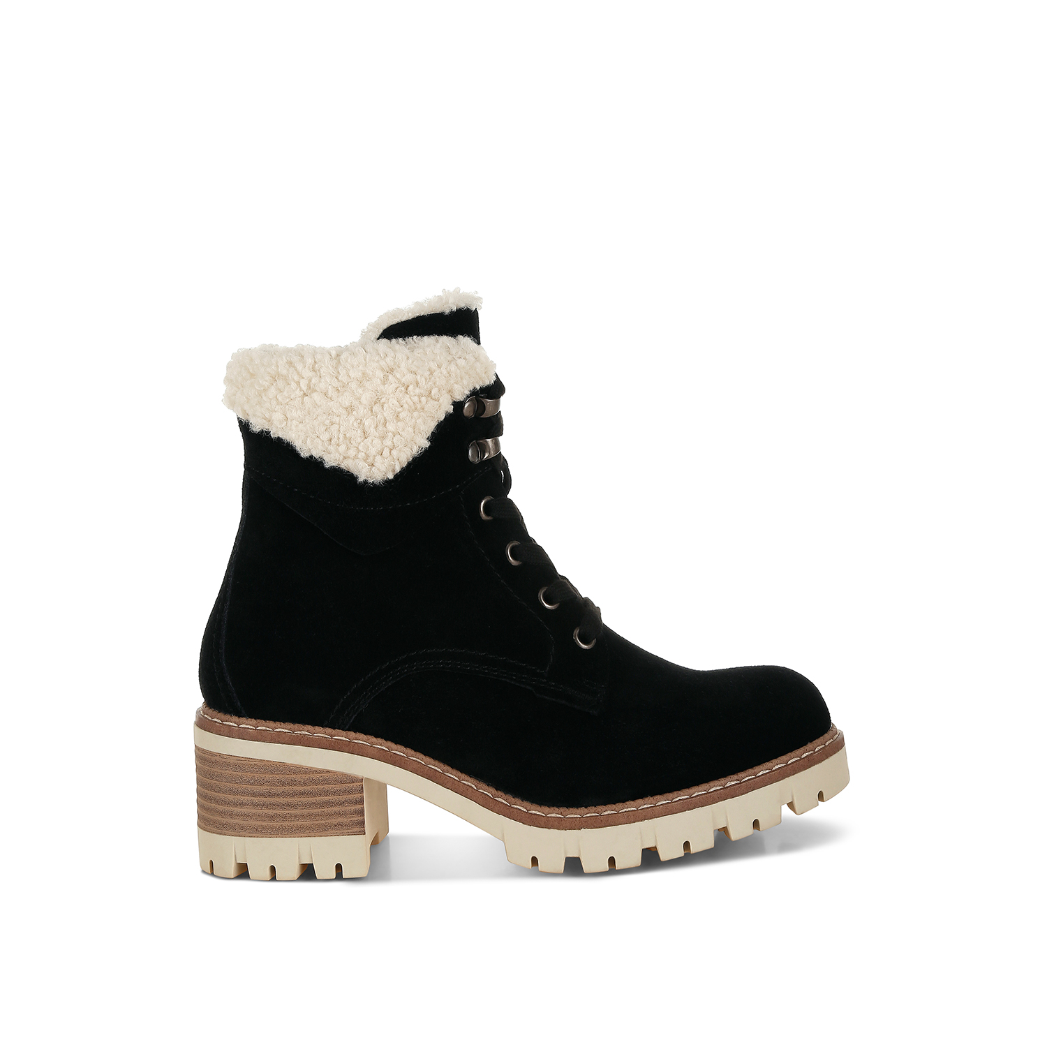Combat Boots Black Ankle Boots With Fur Trim Fur Lined Non Slip