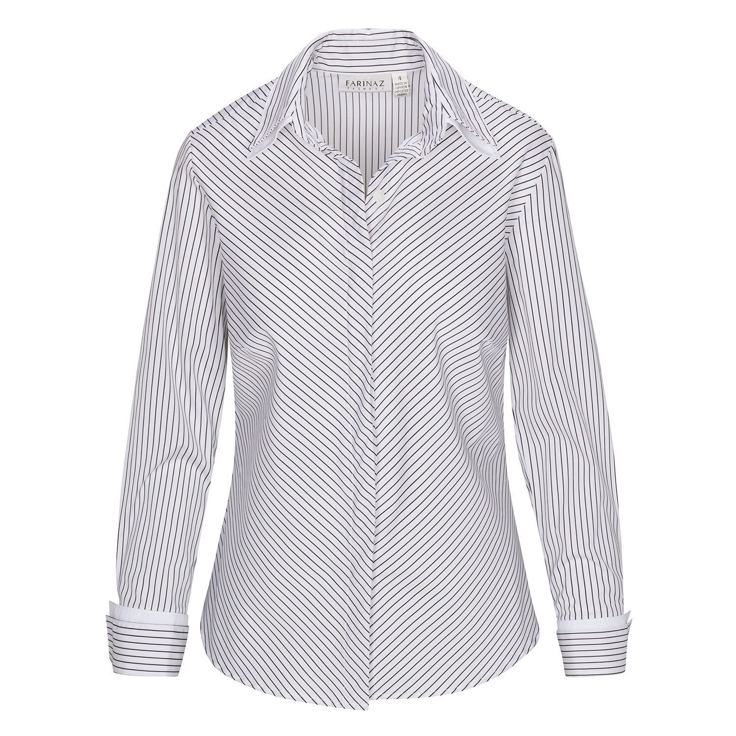 Farinaz Women's Neutrals Double Cuff, Double Collar - Pure Mercerized Cotton In Black/white Stripe In Black/white