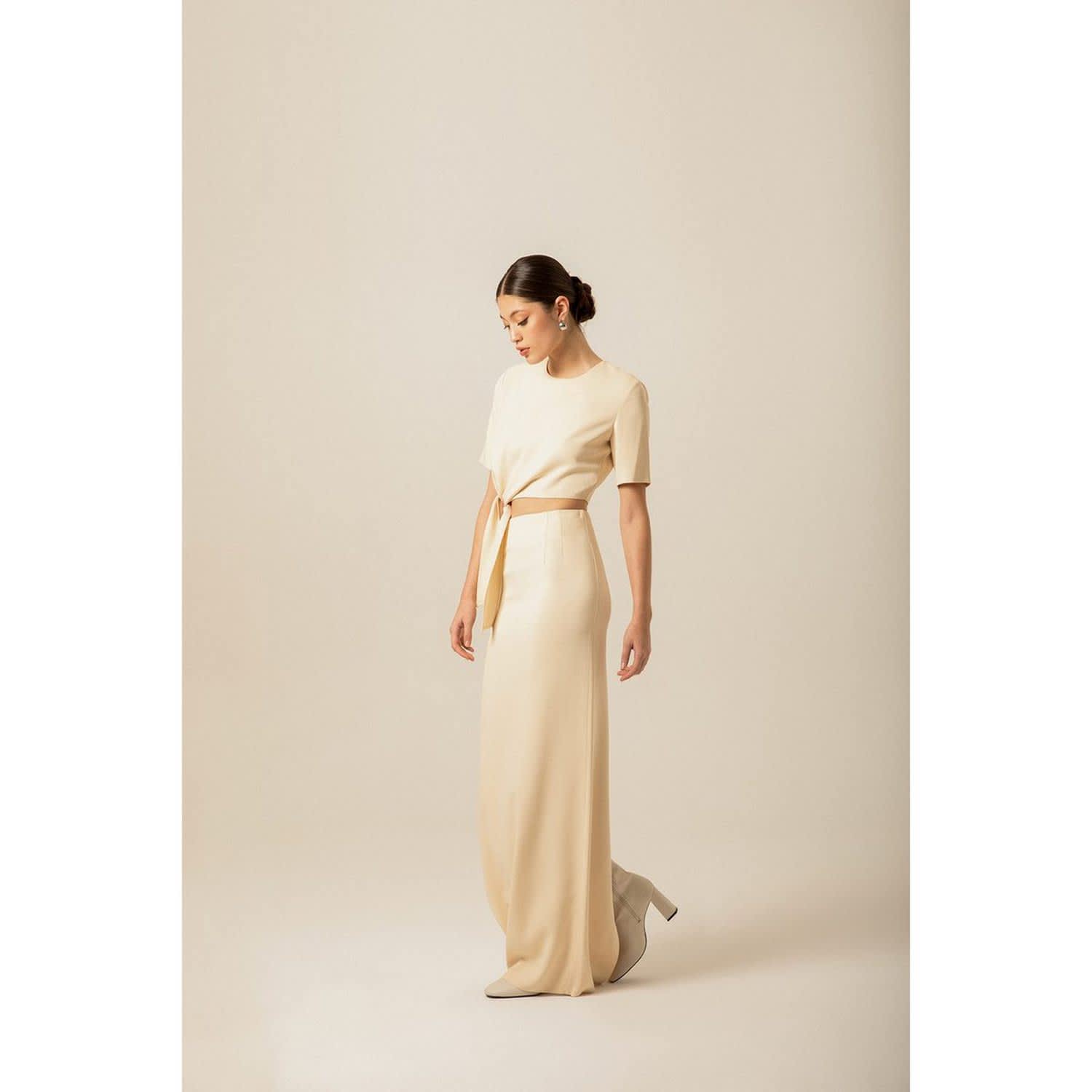 Slit-Detail Ecru Long Skirt | Rue Les Createurs | Wolf & Badger Slit-Detail Ecru Long Skirt | Rue Les Createurs | Wolf & Badger