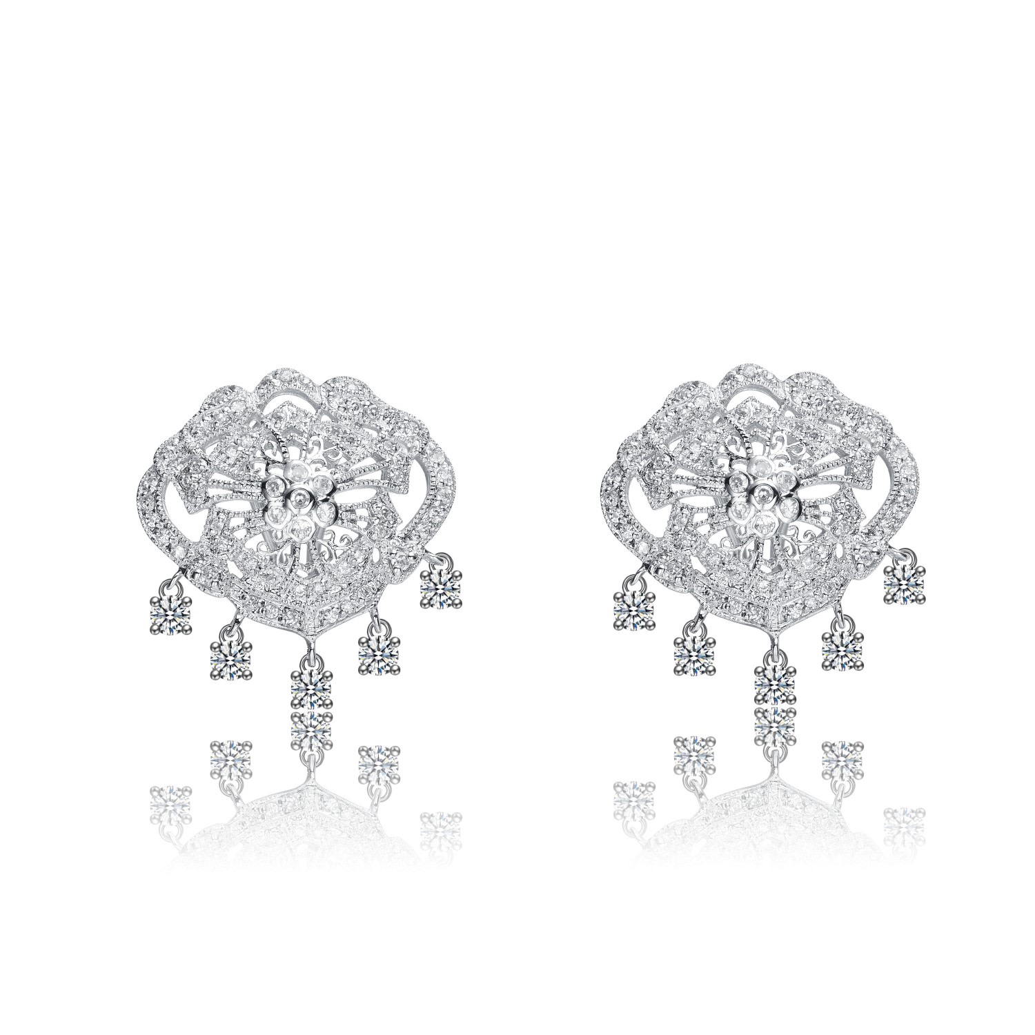 Genevive Jewelry Women's White / Silver Sterling Silver Cubic Zirconia Mini Chandelier Earrings In Multi