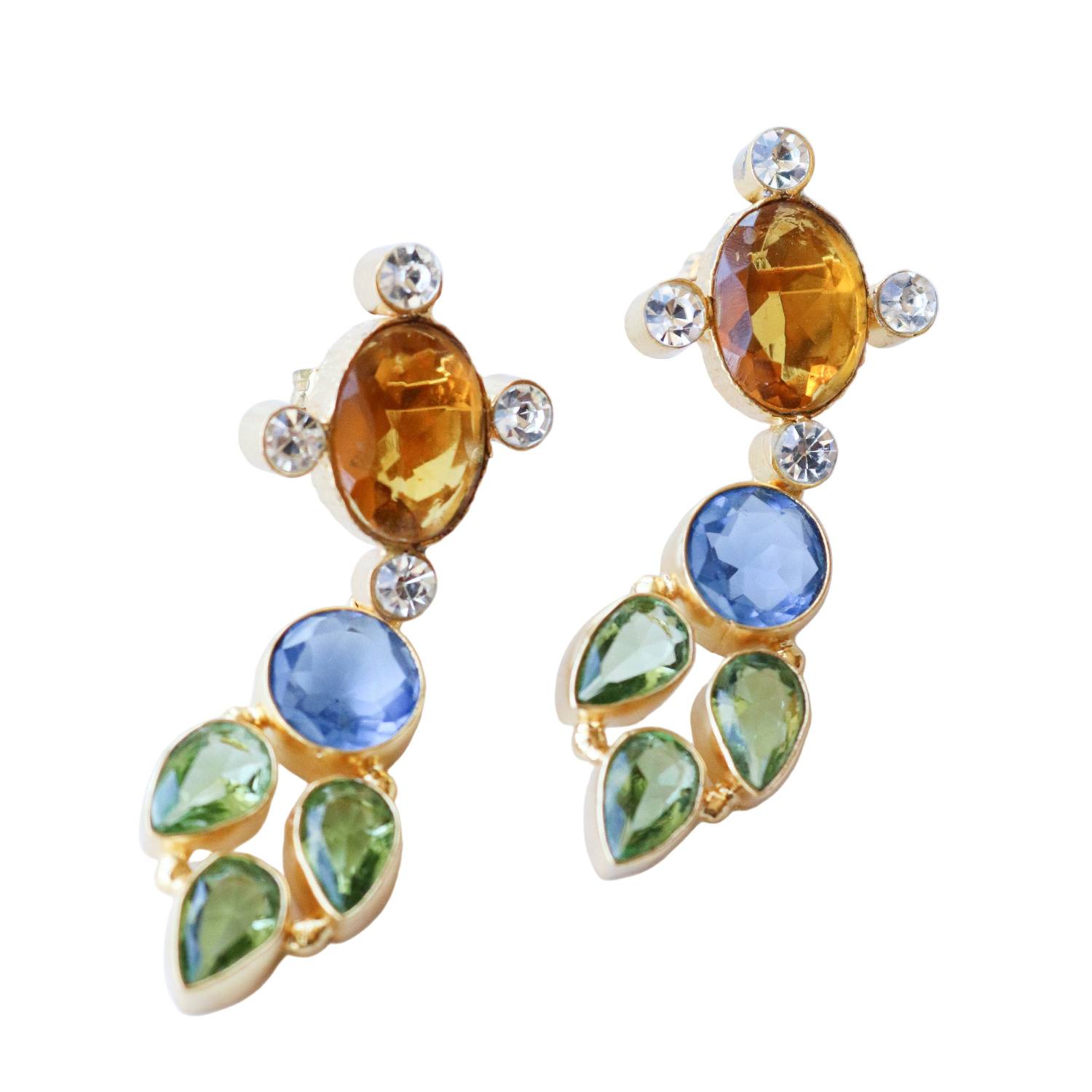 Taylor Reese Women's Gold / Green / Blue Fresh Bloom Gemstone Earrings In Multi