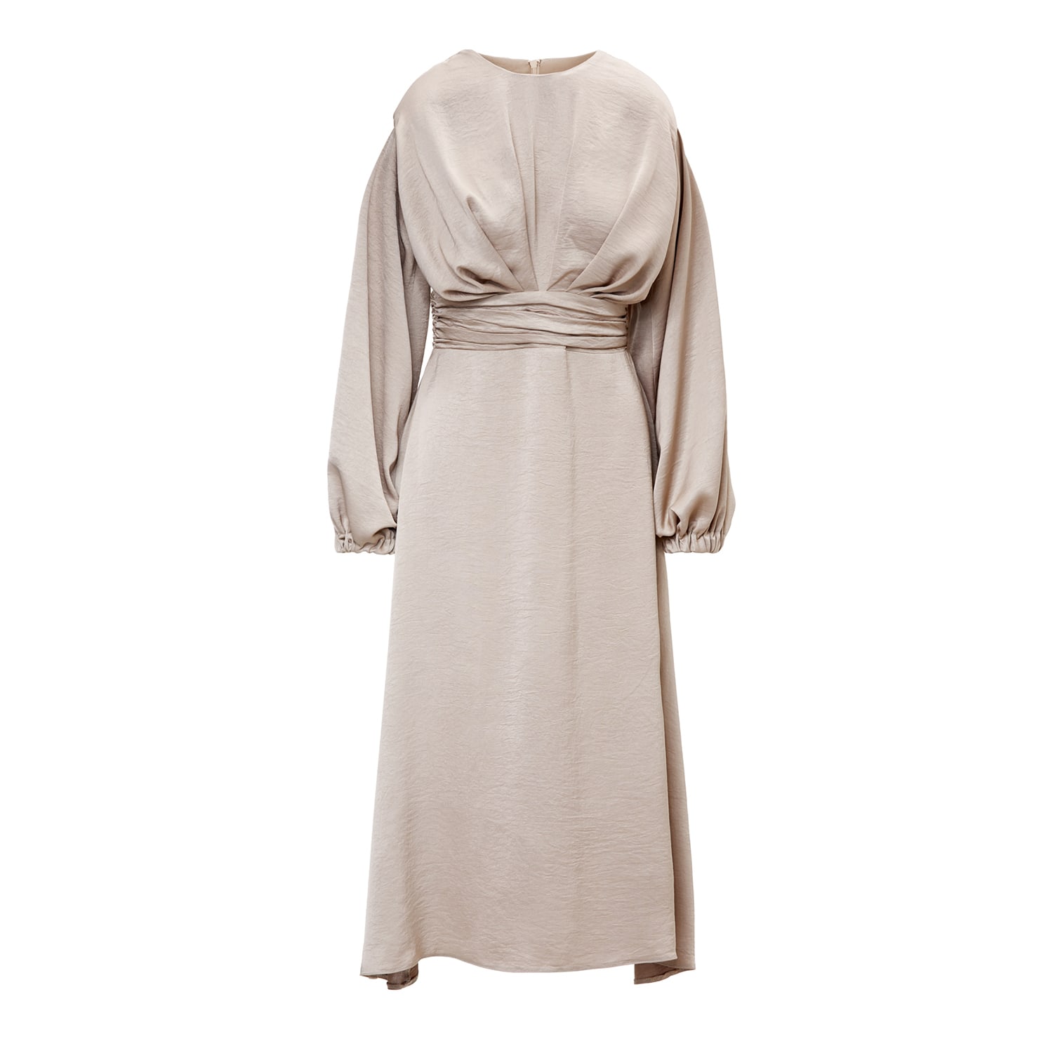 Women’s Neutrals Beige Midi Dress With Shoulder Pads Detail And Pleats Medium Bluzat