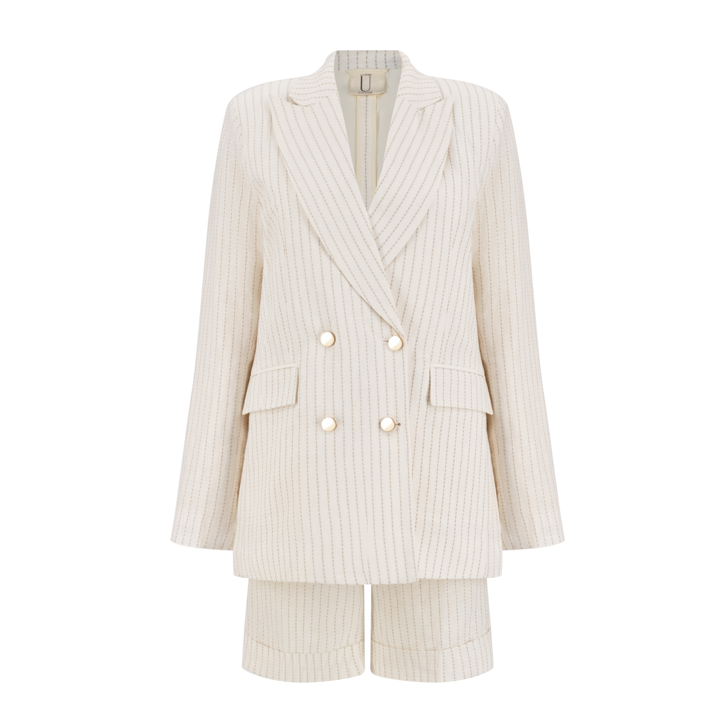 Sustainably U Women's Brown / White / Black Kaia Linen Blazer In Brown/white/black