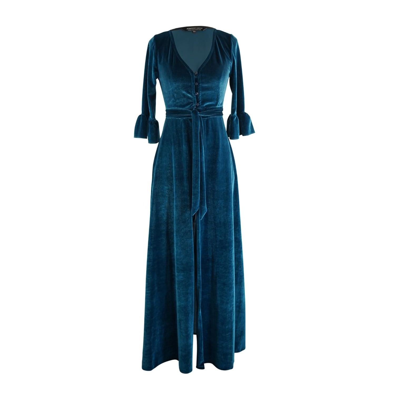 Women’s Blue Peacock Velvet Peignoir Dressing Gown Medium Jennafer Grace