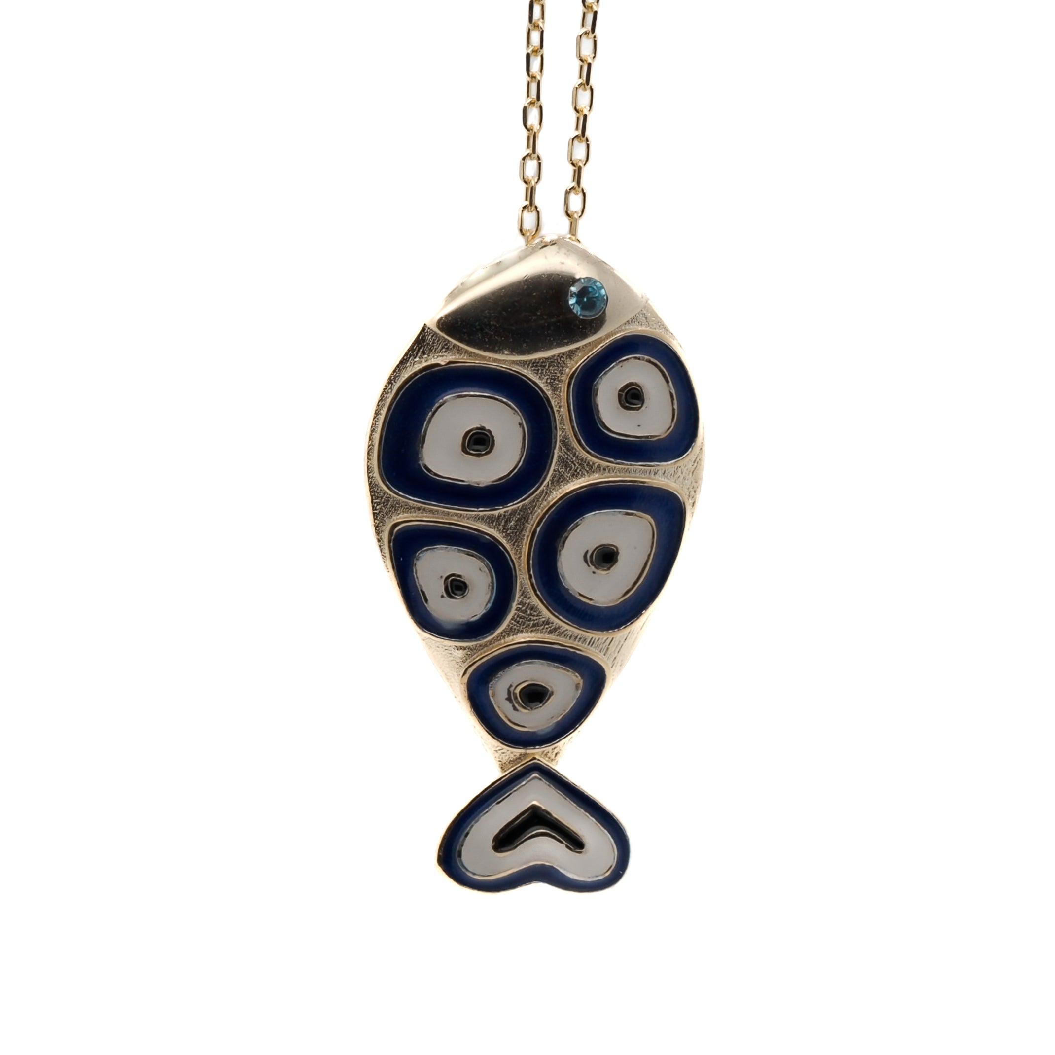 Women’s Gold / Blue Gold & Blue Evil Eye Fish Necklace Ebru Jewelry