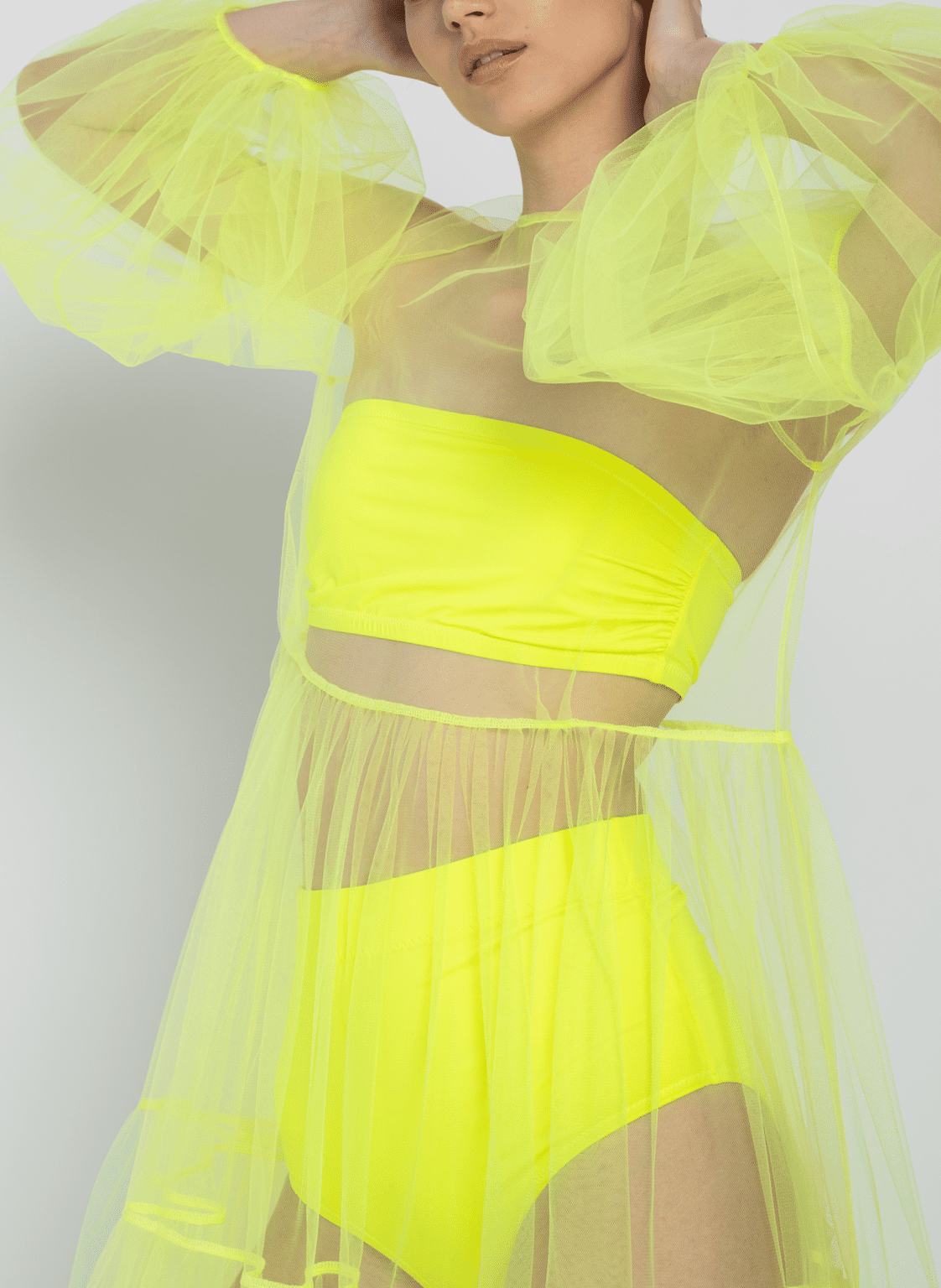 open lace back dress Bright Lemon Yellow Satin Strapless Ruffles Tea Length Party Dresses, CP0459 US6 / As Pic