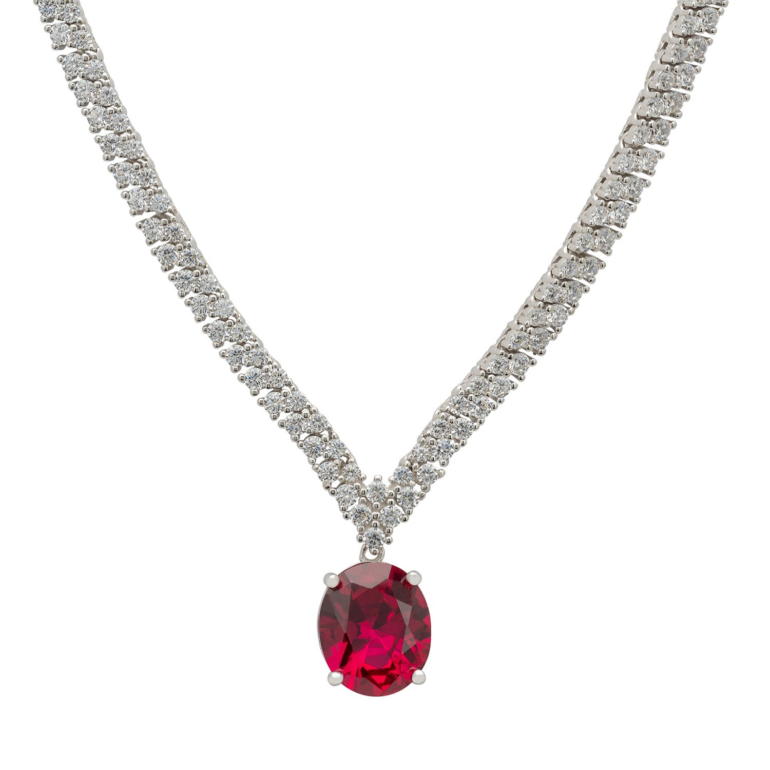 Latelita Women's Red / Silver / White Garbo Oval Gemstone Tennis Necklace Ruby Silver