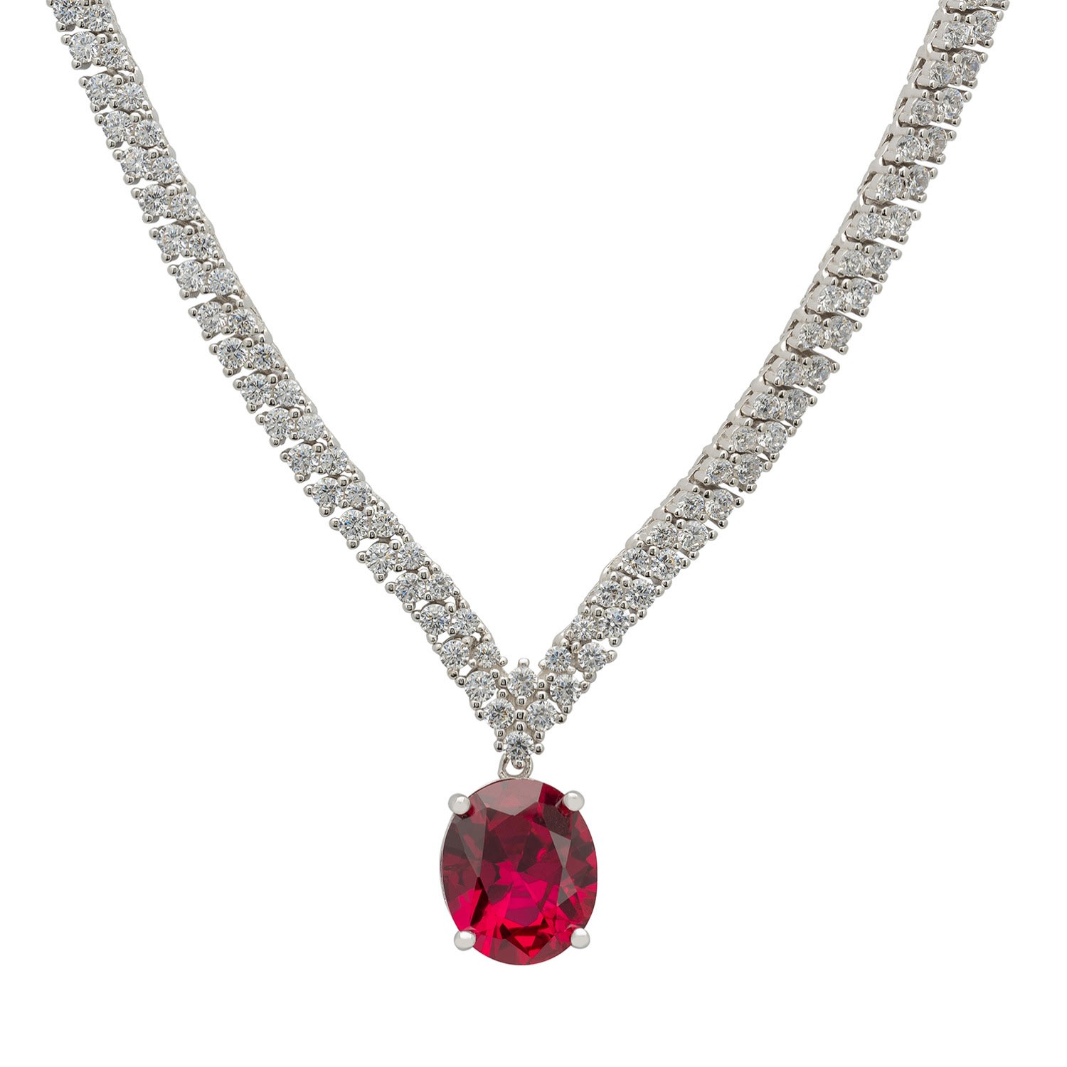 Women’s Red / Silver / White Garbo Oval Gemstone Tennis Necklace Ruby Silver Latelita