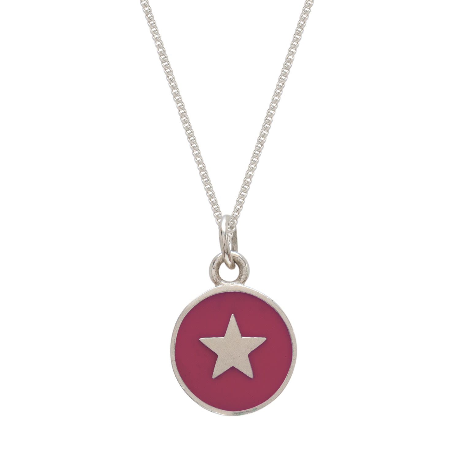 Lime Tree Design Women's Small Star Enamel Necklace Sterling Silver Red In Pink