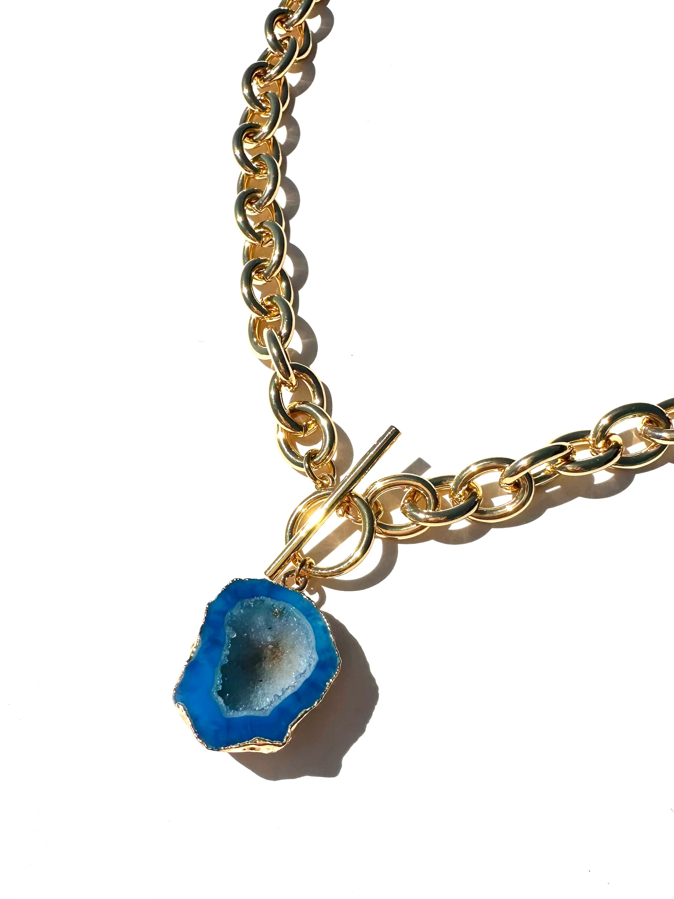 Women’s Alexa Blue Crystal Geode Chain Statement Necklace Amina Johan