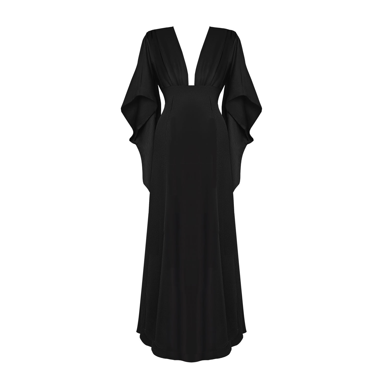 Women's Black Tempest Kimono Sleeve Maxi Dress | Xxs | Sanctumum