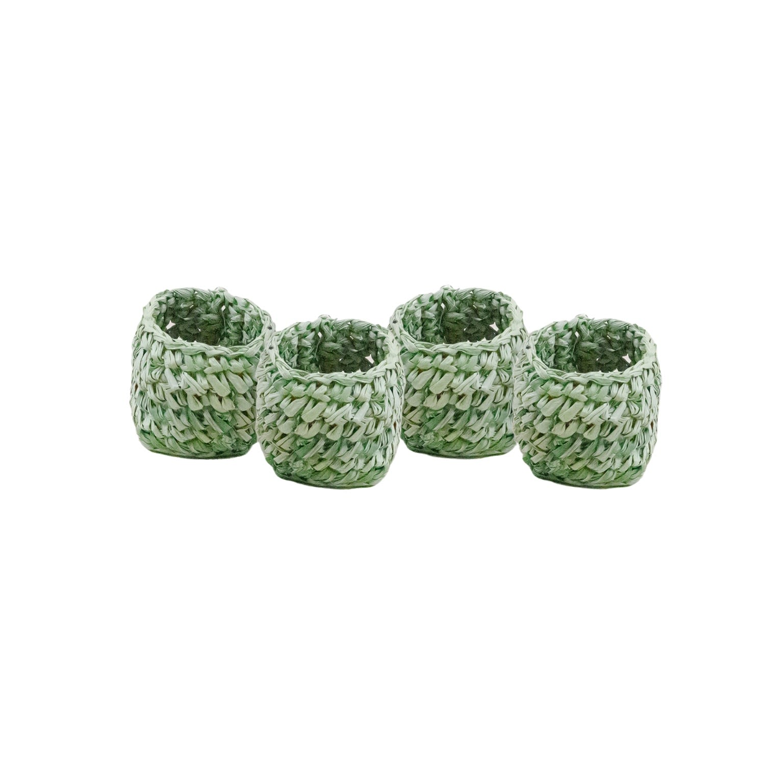 Green Set Of Four, Sage Raffia Crochet Napking Rings Likhâ