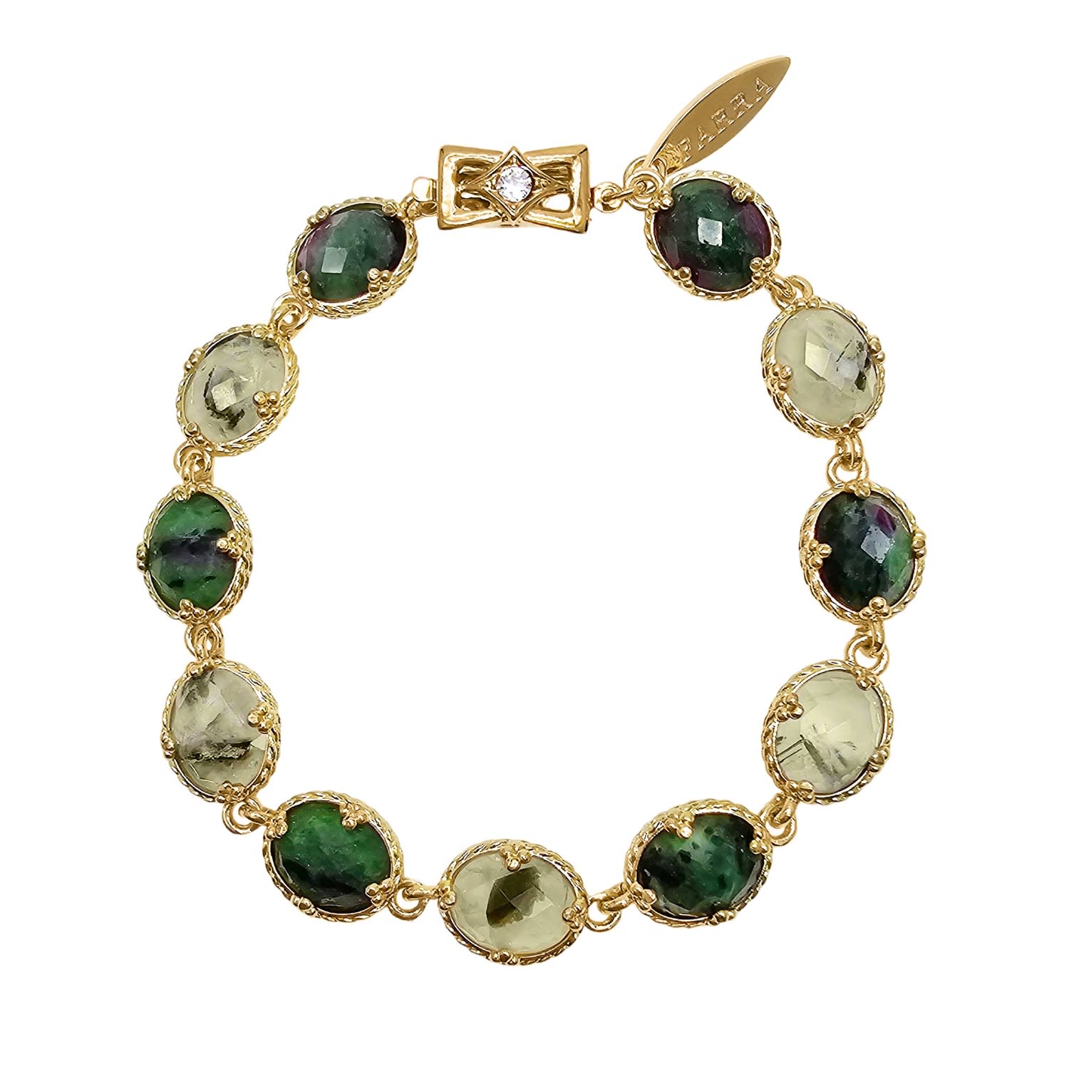 Farra Women's Green Gemstone Stones Box Clasp Bracelet