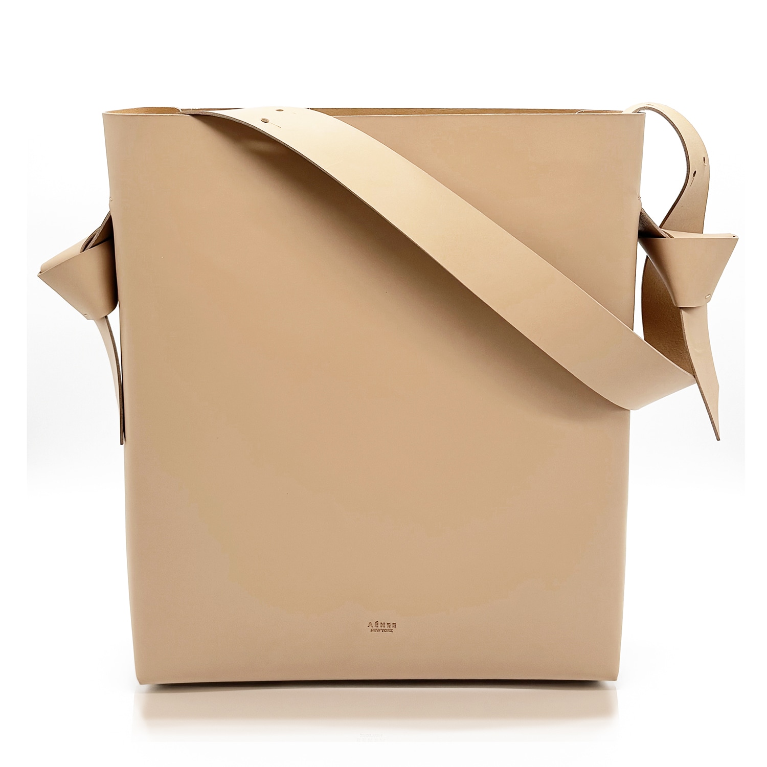 Neutrals Women’s Minimal Leather Bucket Tote Bag- Cashew Aéhee New York