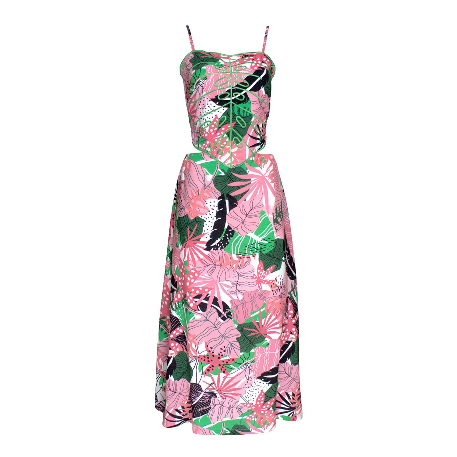 Lalipop Design Women's Palm-leaf Embroidered Ribbed Cut-out Dress