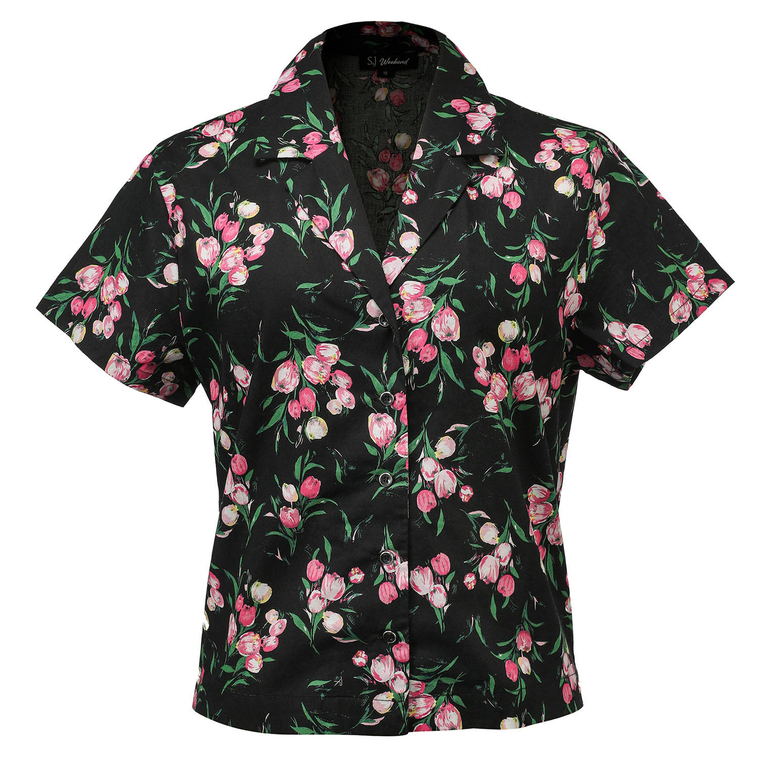 Smart And Joy Women's Flower Print Crop Shirt In Black