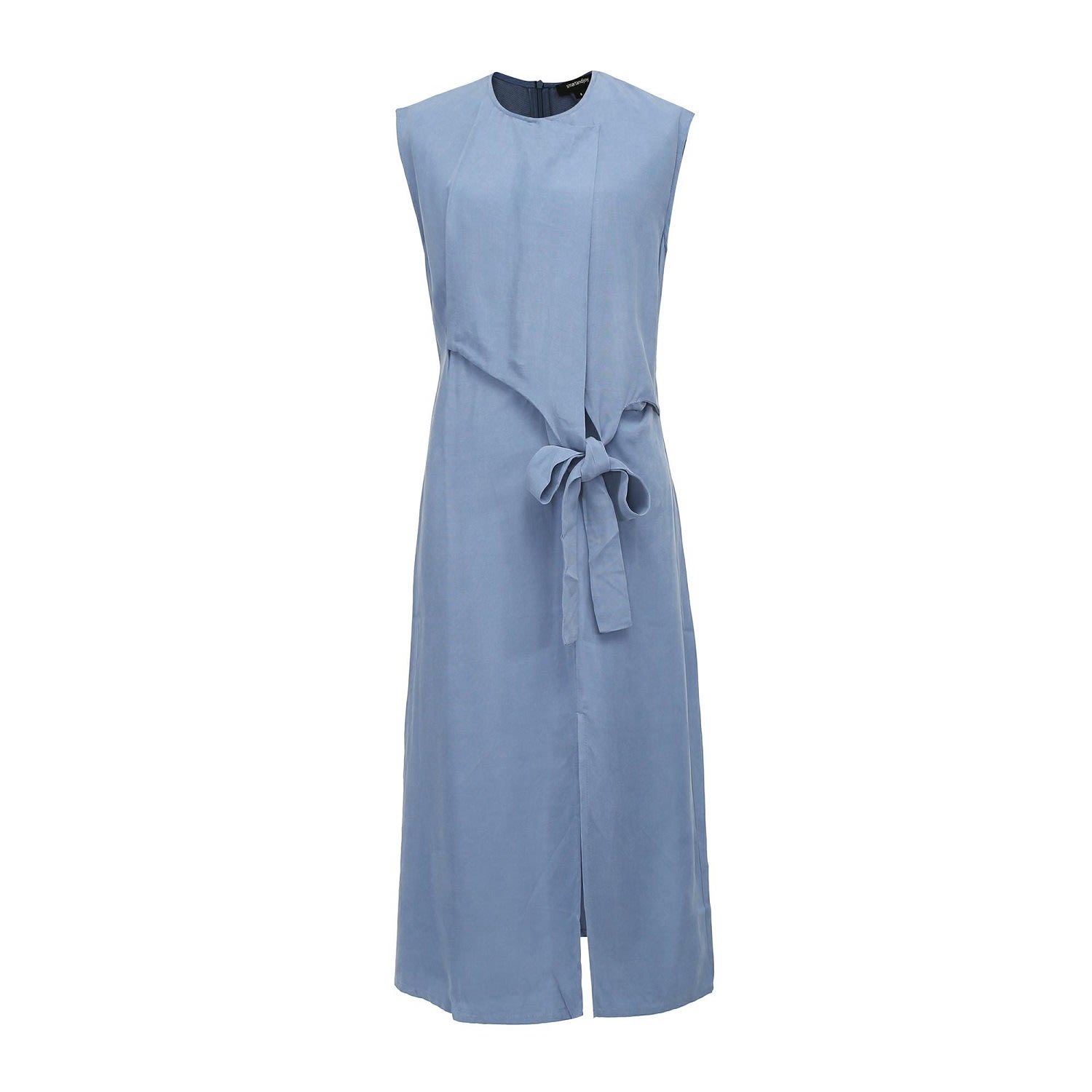Smart And Joy Women's Blue Cupro Draped Side Tie Midi Dress In Blue