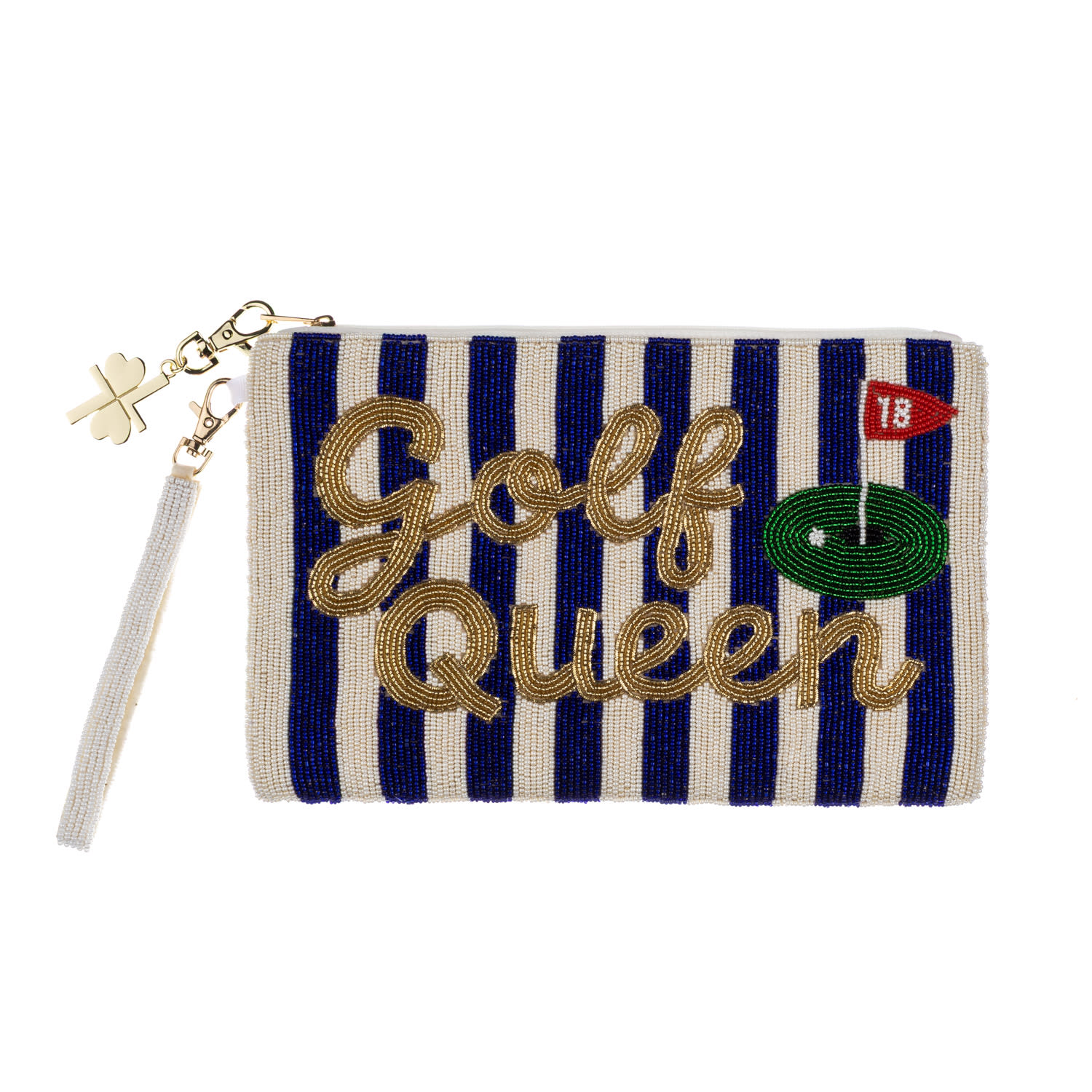 Women's Blue / White Laines London Navy & White Golf Queen Hand Beaded Pouch | One Size